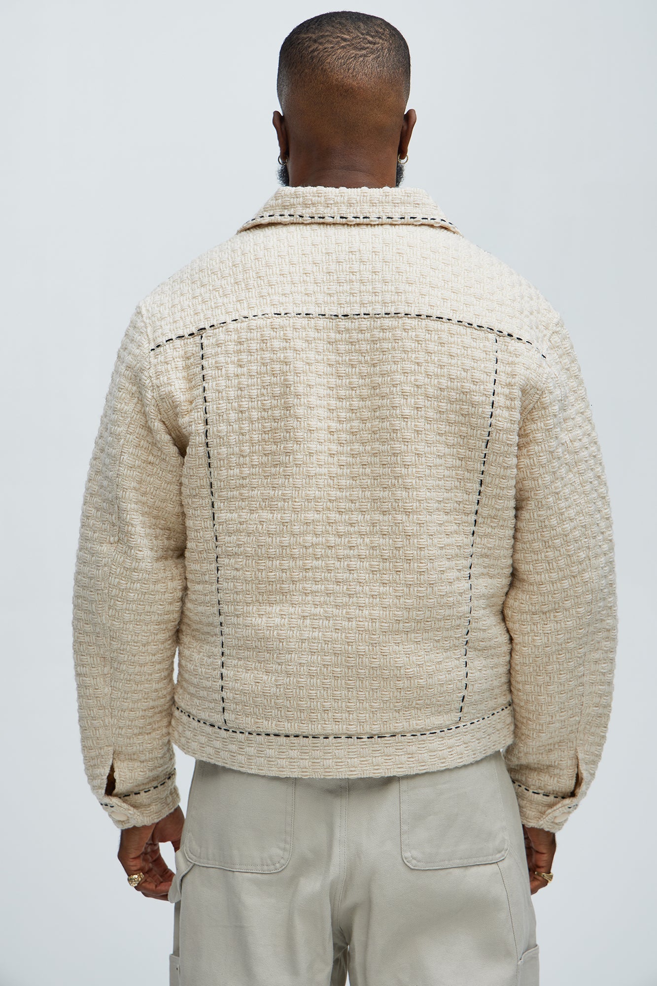 Beverly Tweed Contrasting Stitch Trucker Jacket - Cream