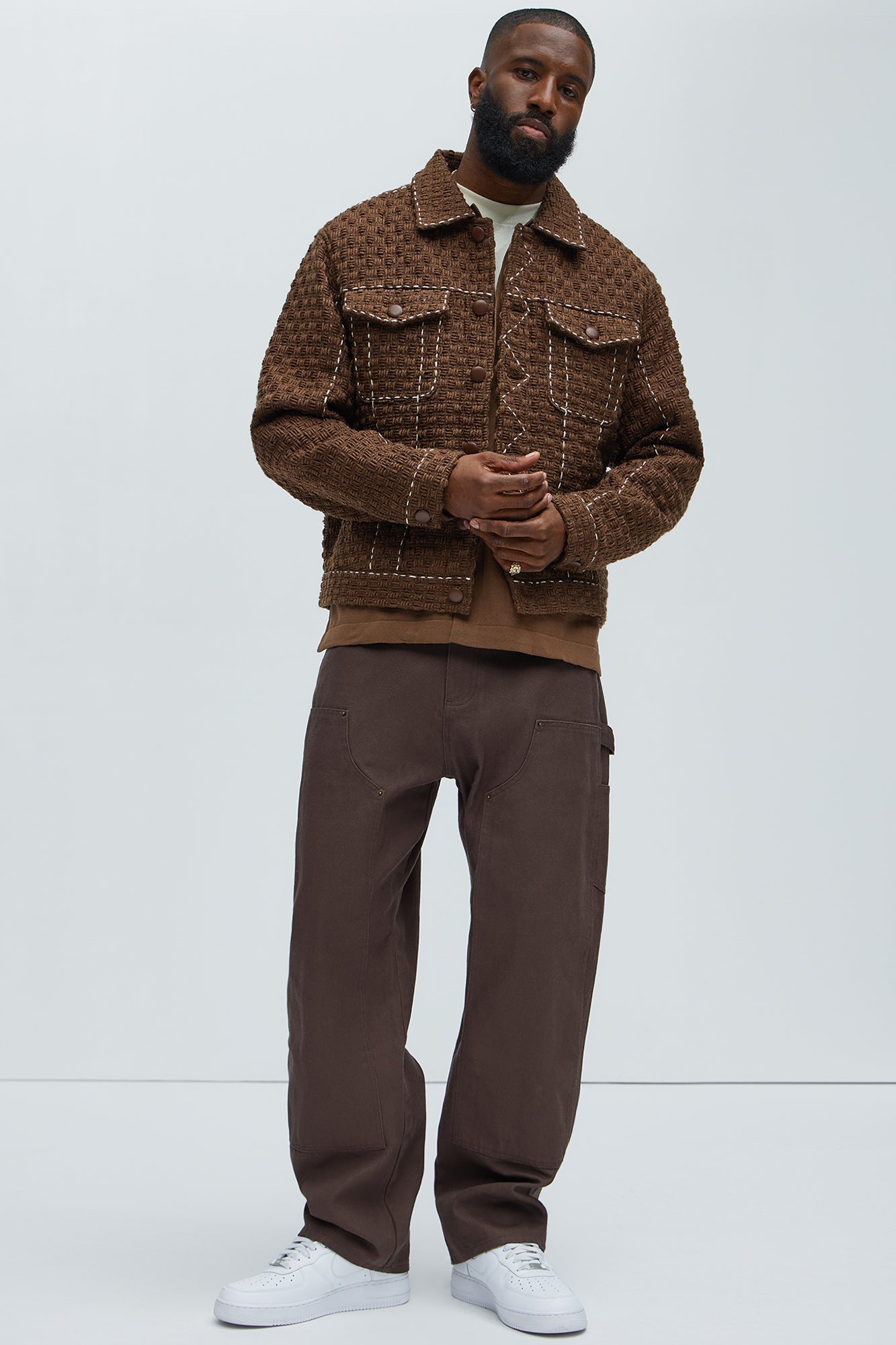 Beverly Tweed Contrasting Stitch Trucker Jacket - Brown