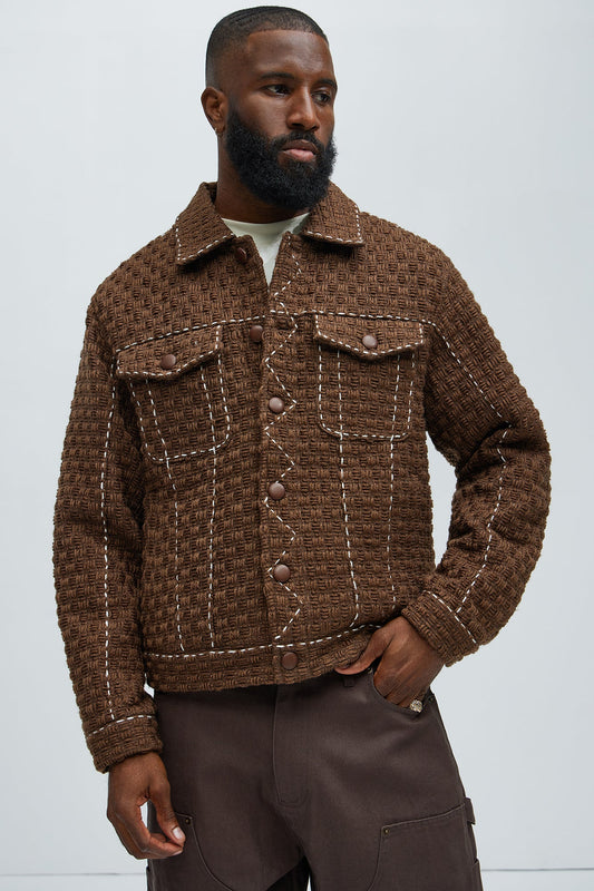 Beverly Tweed Contrasting Stitch Trucker Jacket - Brown