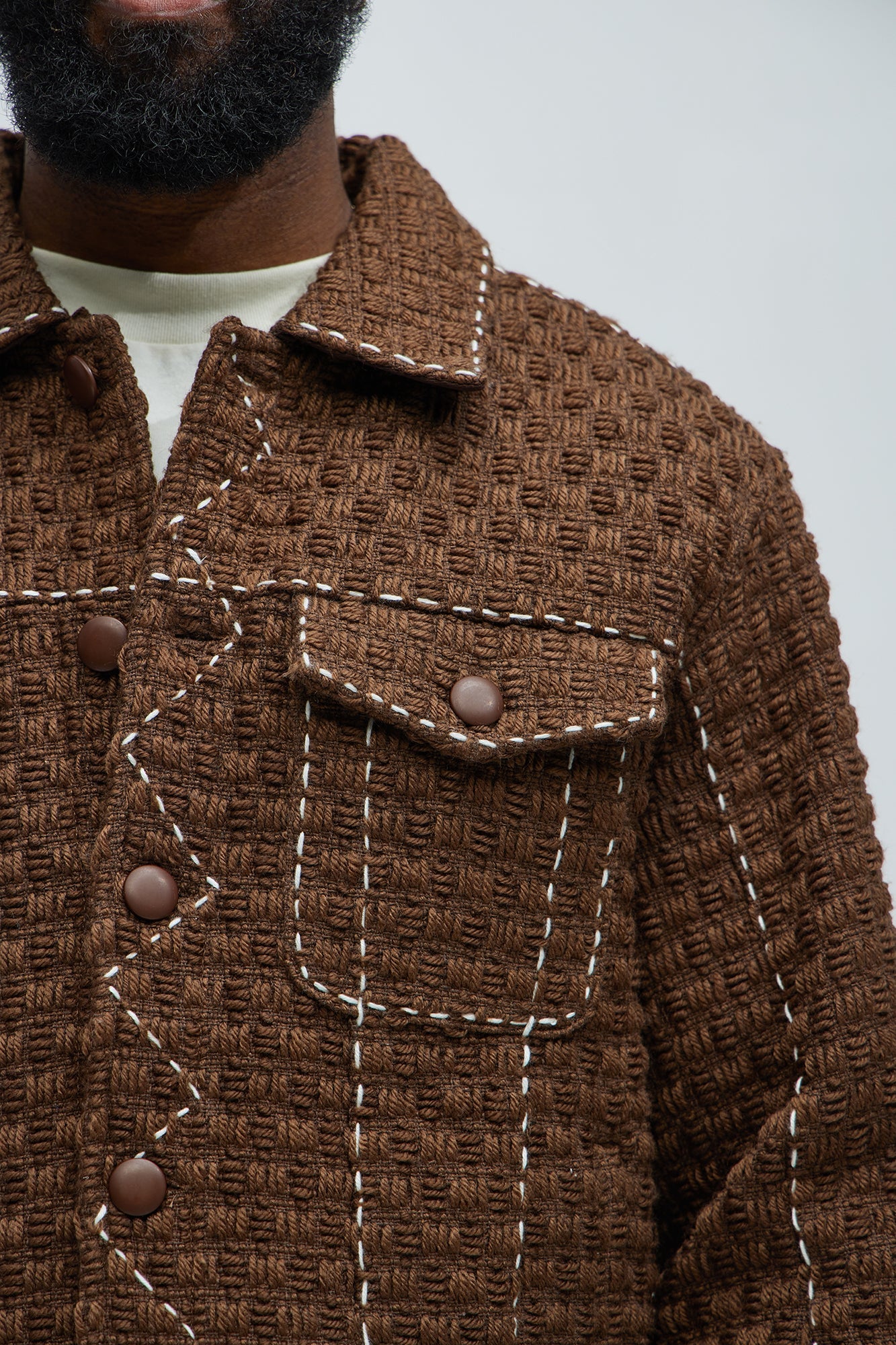 Beverly Tweed Contrasting Stitch Trucker Jacket - Brown
