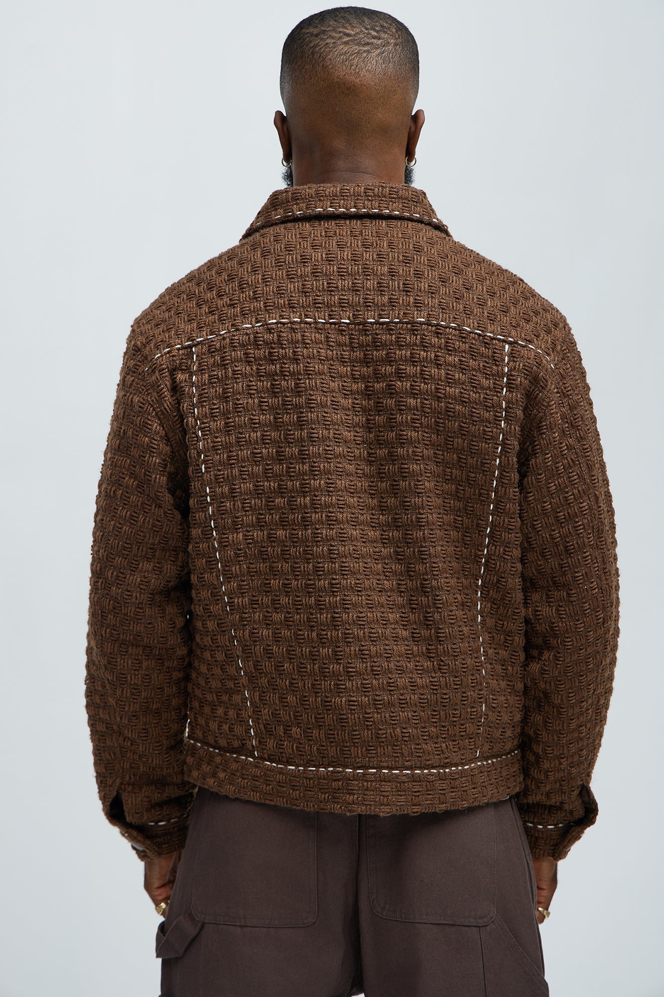 Beverly Tweed Contrasting Stitch Trucker Jacket - Brown