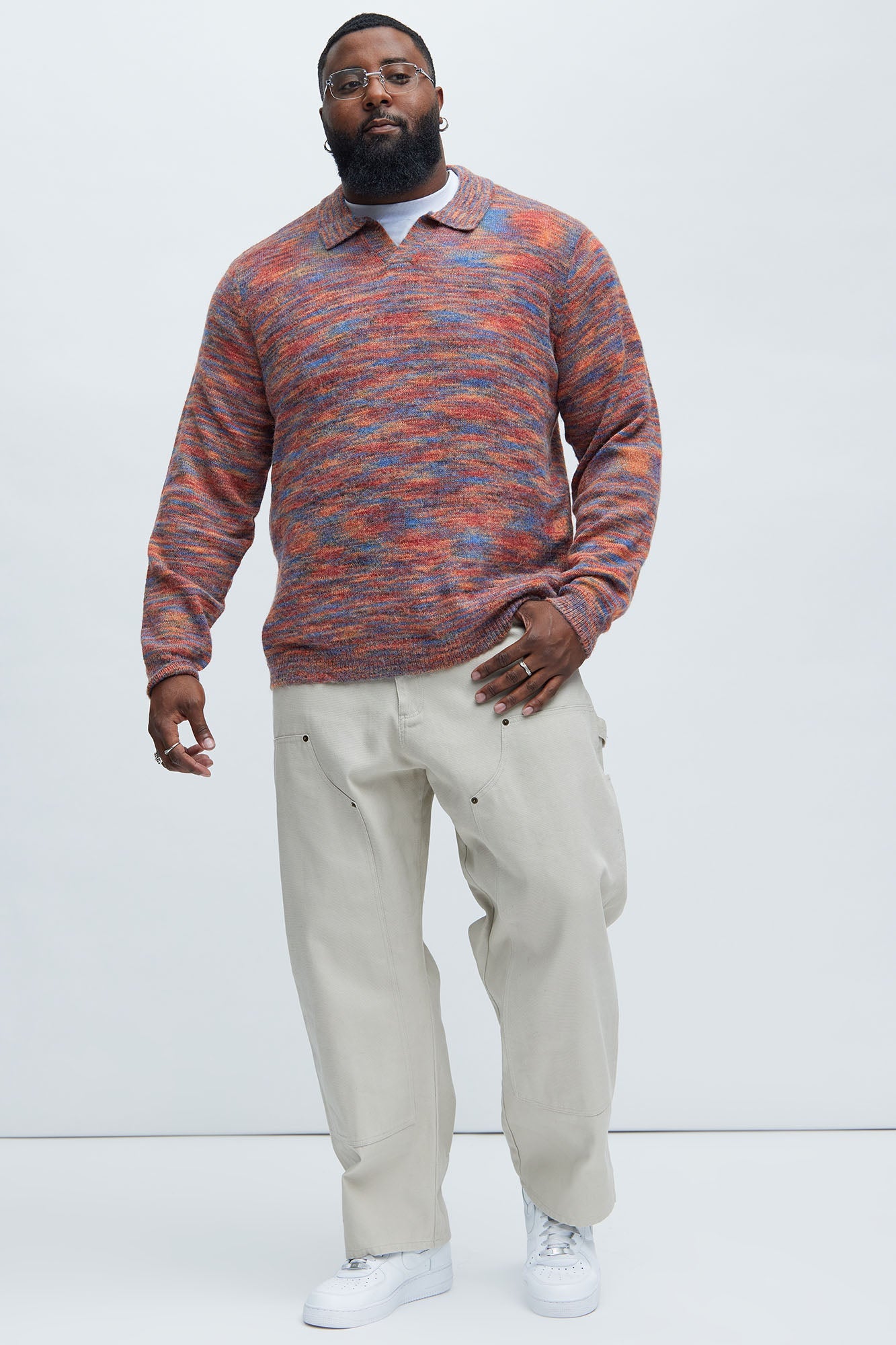 Blinded Mohair Johnny Collar Sweater - Red/combo