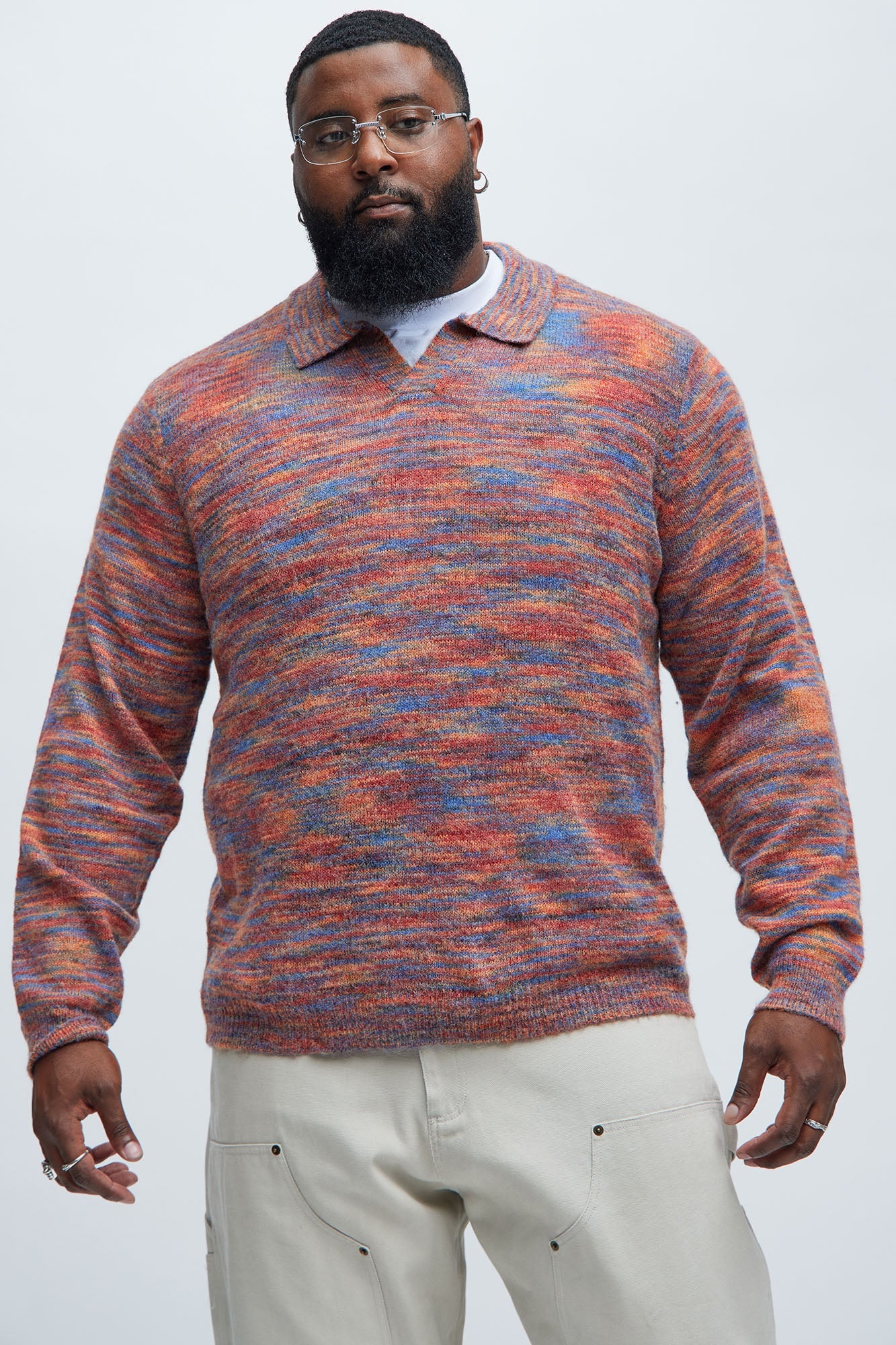 Blinded Mohair Johnny Collar Sweater - Red/combo