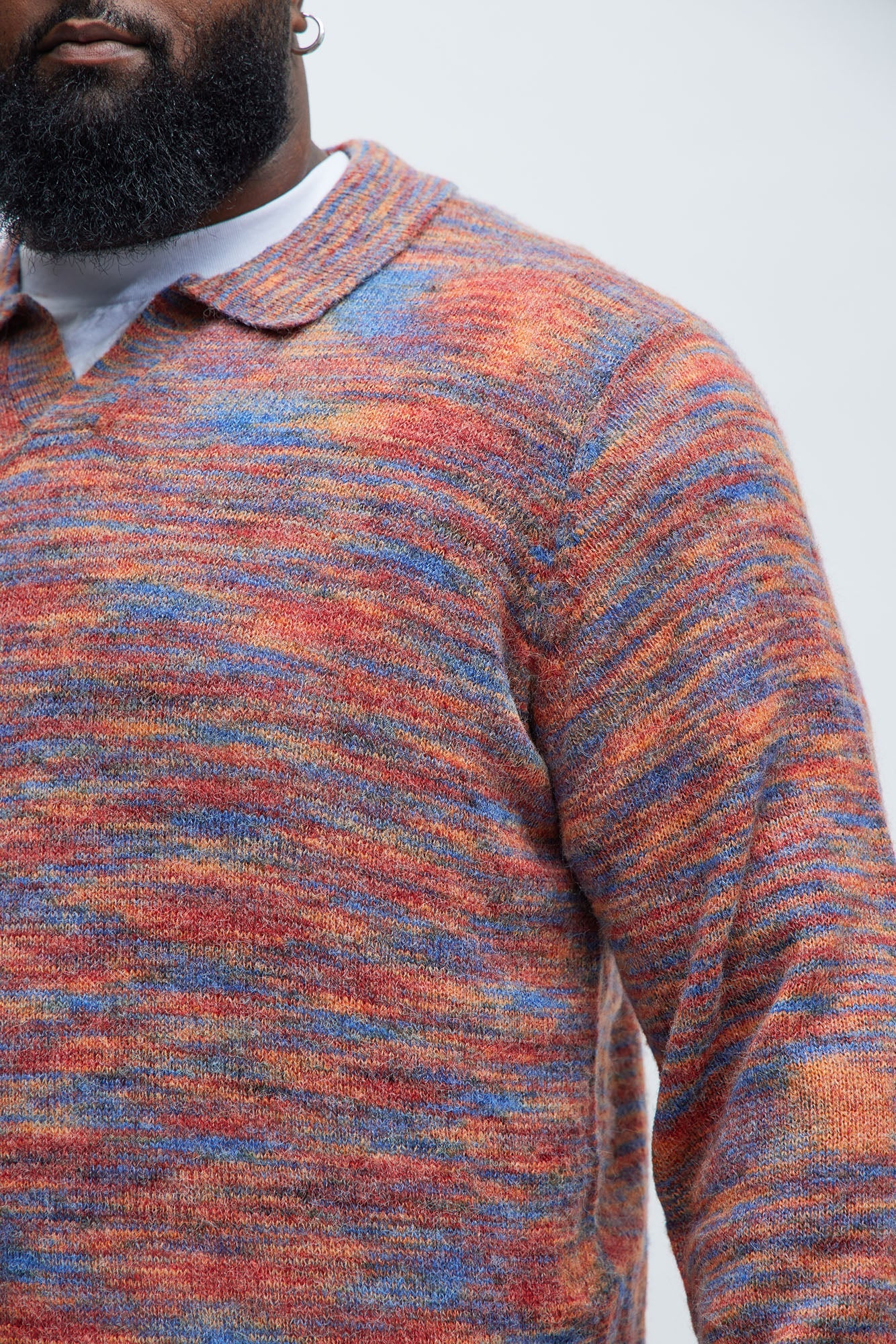 Blinded Mohair Johnny Collar Sweater - Red/combo