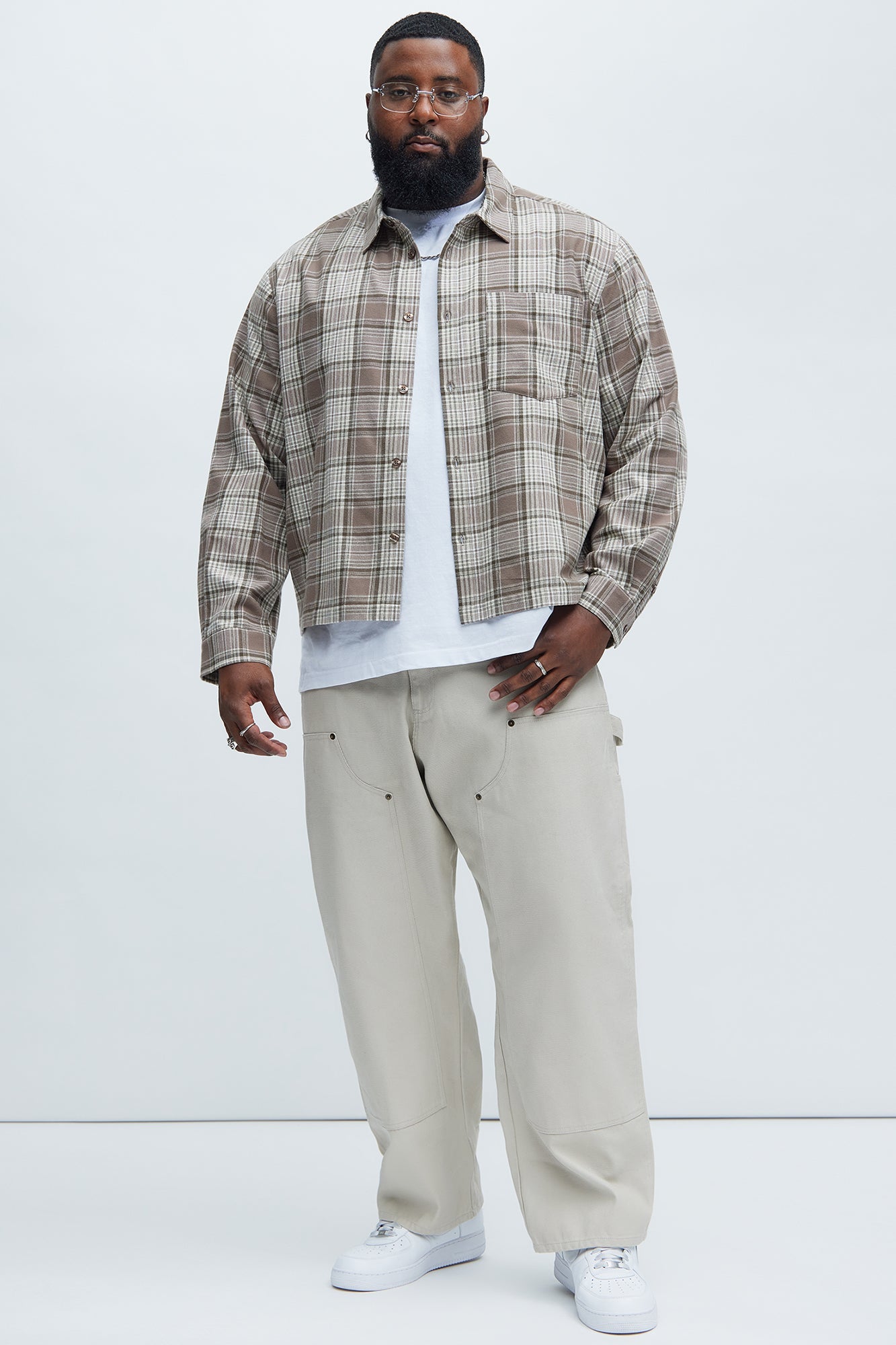 Delano Cropped Plaid Shirt - Taupe/combo