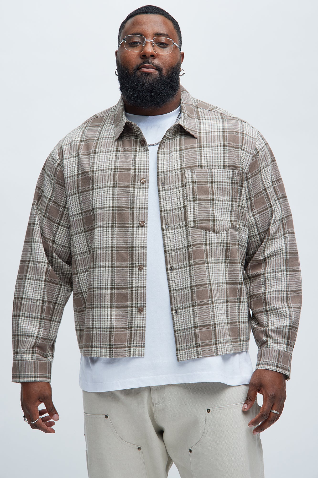 Delano Cropped Plaid Shirt - Taupe/combo