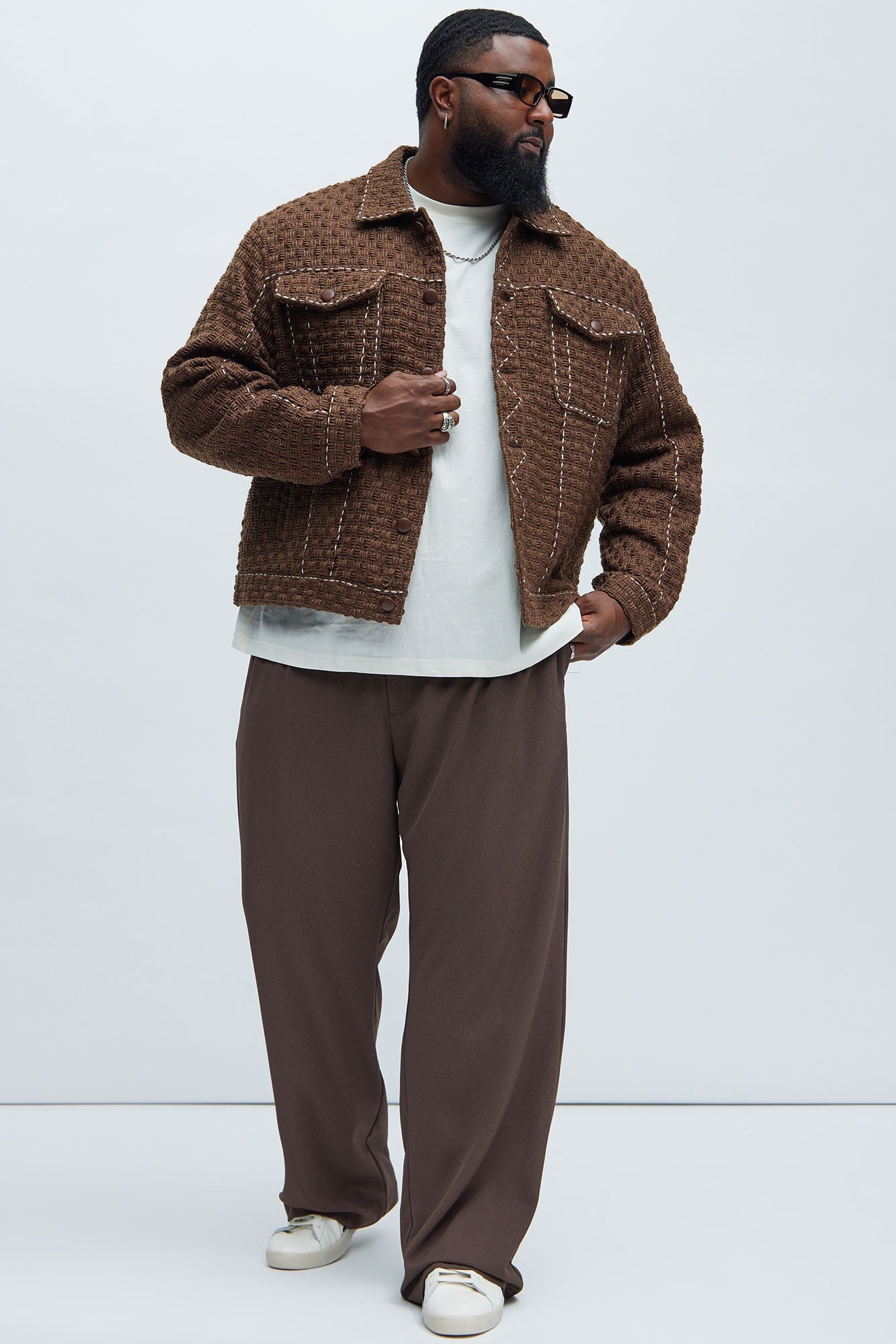 Beverly Tweed Contrasting Stitch Trucker Jacket - Brown