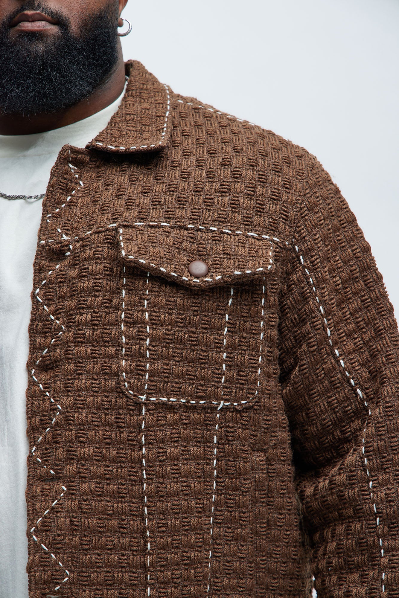 Beverly Tweed Contrasting Stitch Trucker Jacket - Brown