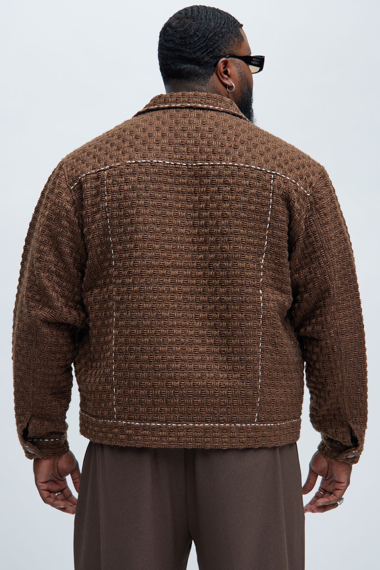 Beverly Tweed Contrasting Stitch Trucker Jacket - Brown