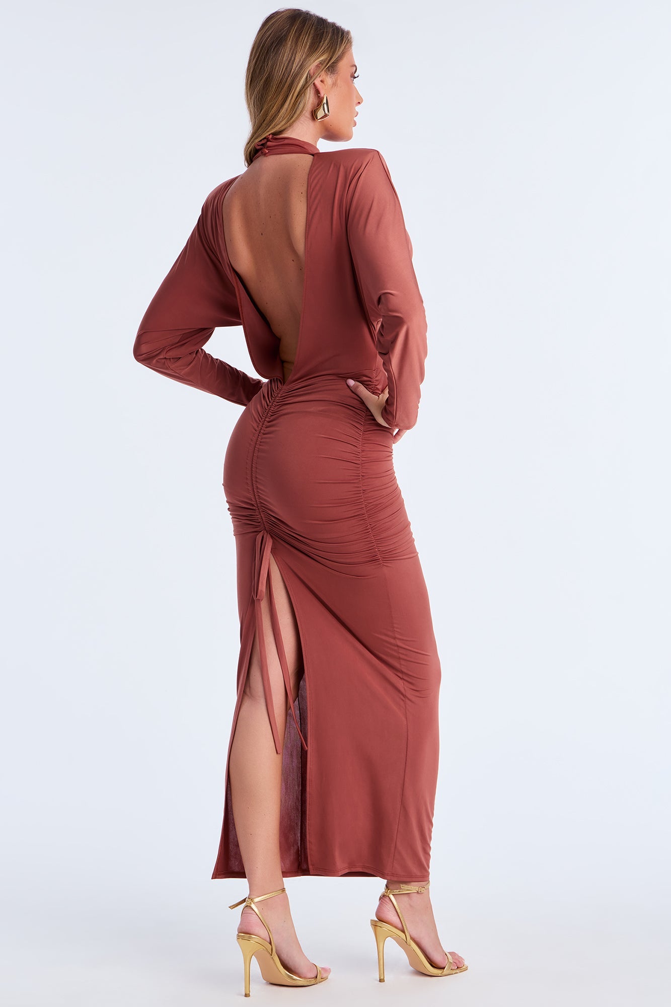 Illegal Love Backless Maxi Dress - Rust