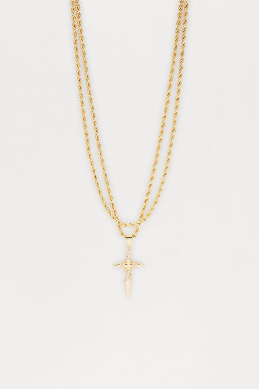 Divine Cross Necklace Set - Gold