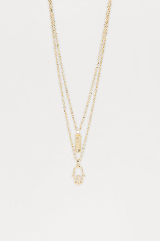 Hamsa & Amulet Necklace Set - Gold
