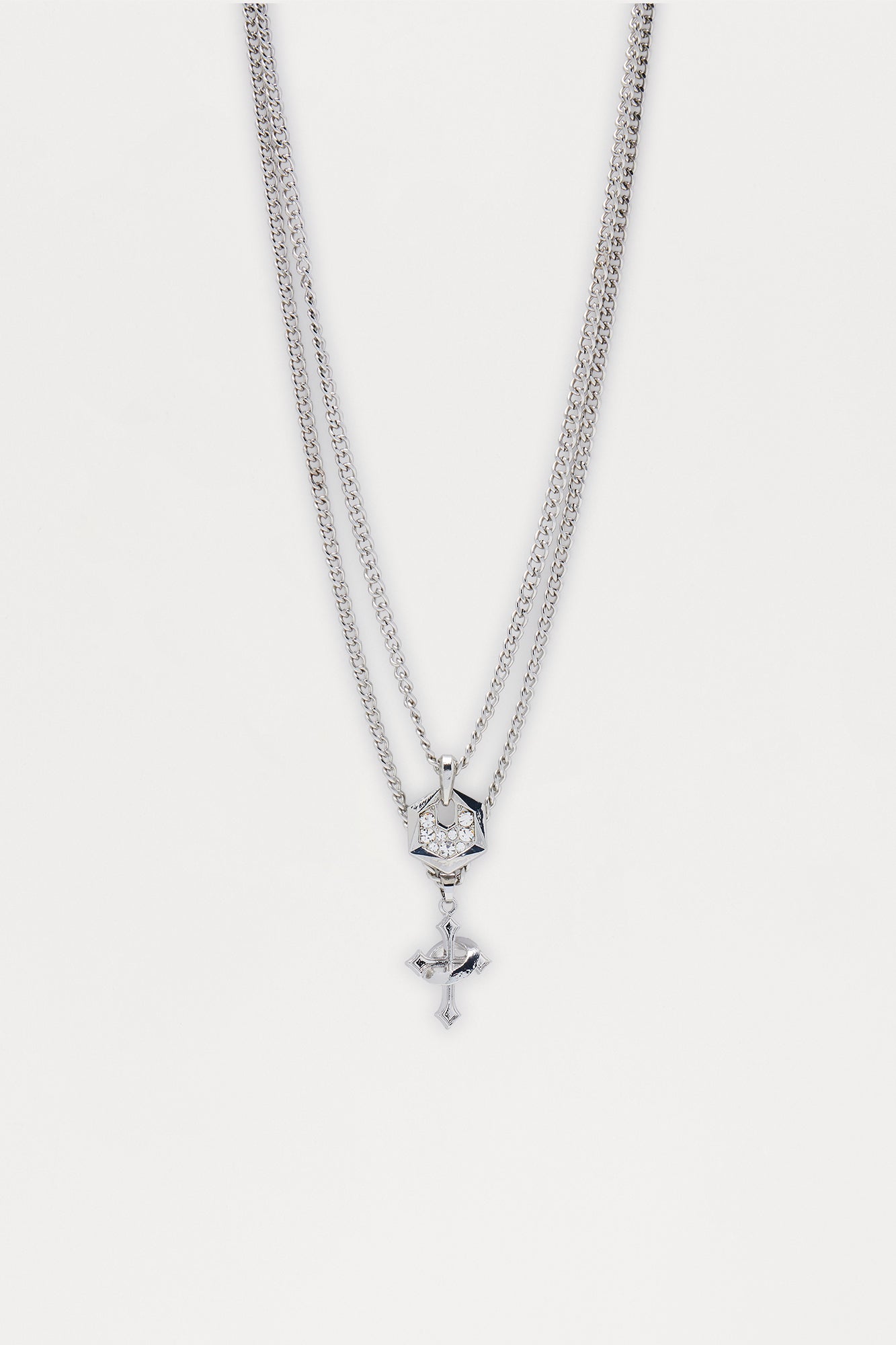 Cross Amulet Necklace Set - Silver