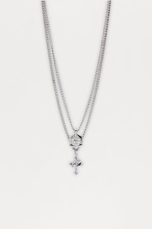 Cross Amulet Necklace Set - Silver