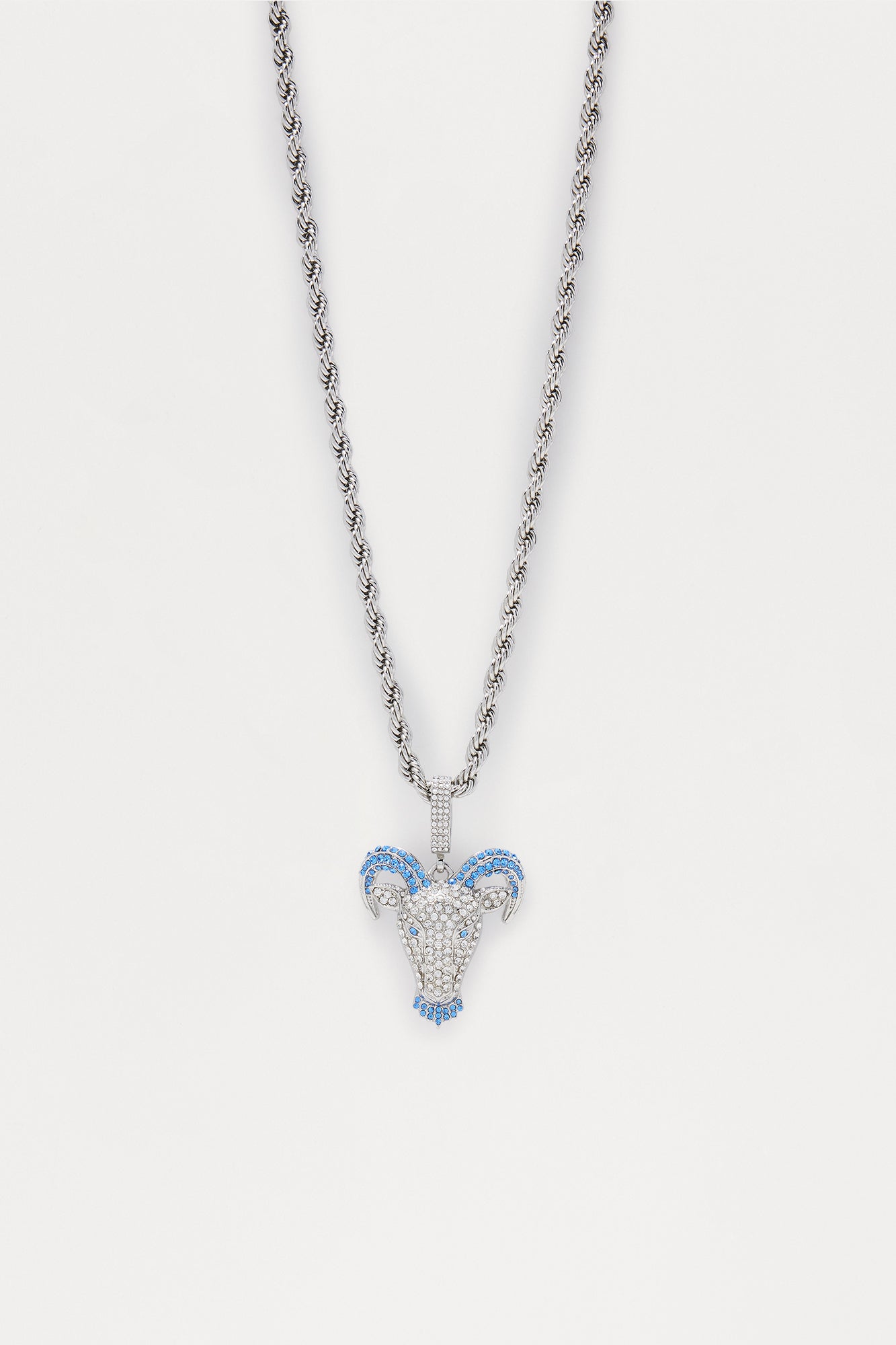 Iced Goat Two Tone Pendant Necklace - Silver