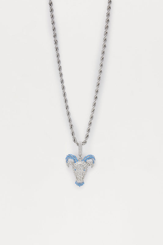 Iced Goat Two Tone Pendant Necklace - Silver