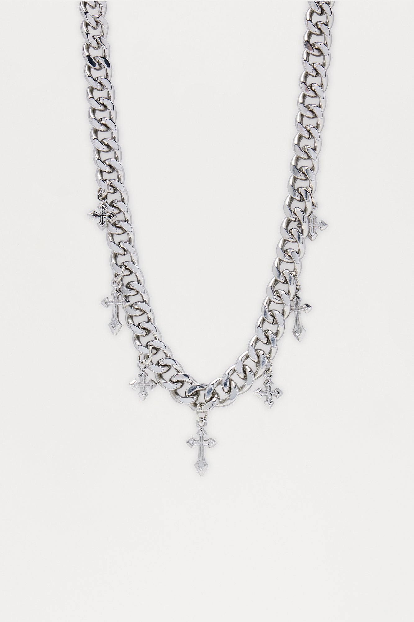 Seven Cross Charm Cuban Link Necklace - Silver
