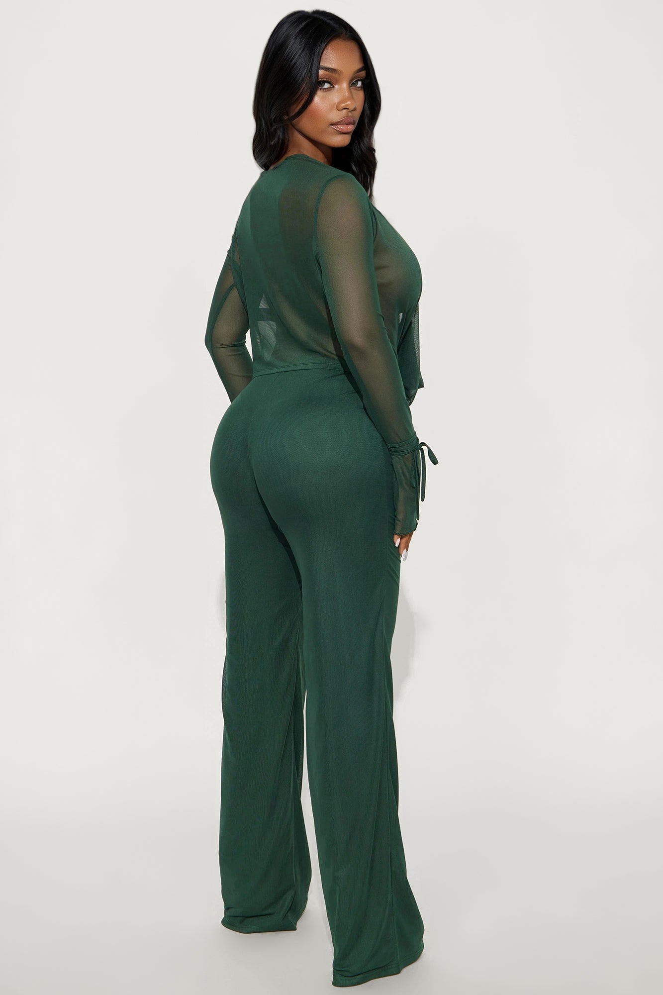 Silent Muse Cowl Neck Mesh Pant Set - Hunter