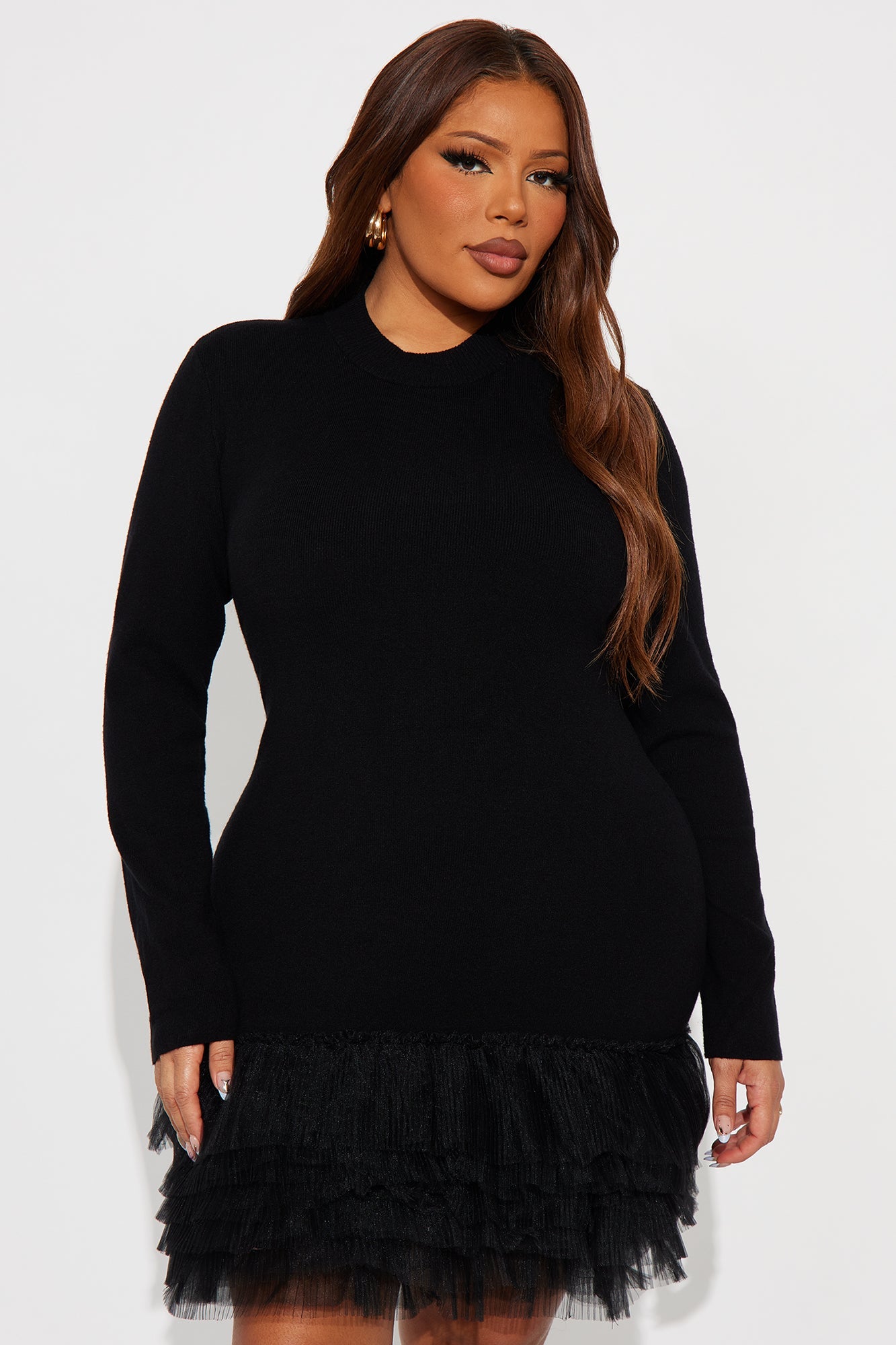 Tall Adora Drop Waist Sweater Mini Dress - Black