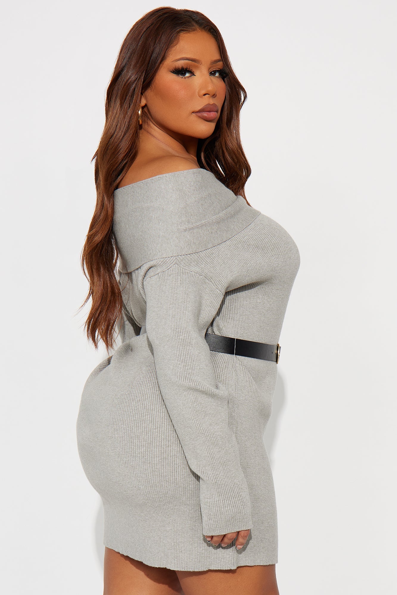 Madeline Off Shoulder Sweater Mini Dress - Grey