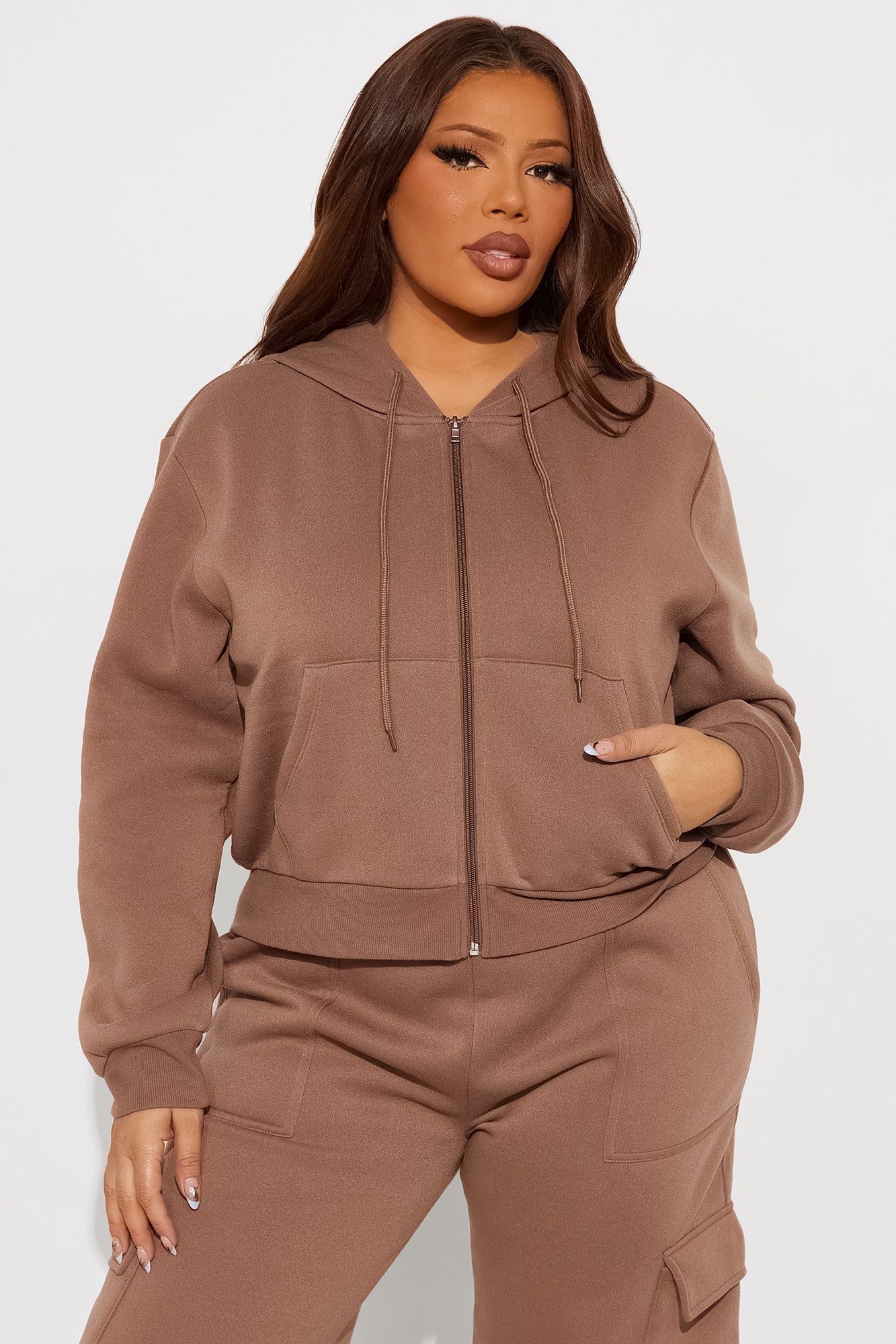 Kinsley Cropped Hoodie - Brown