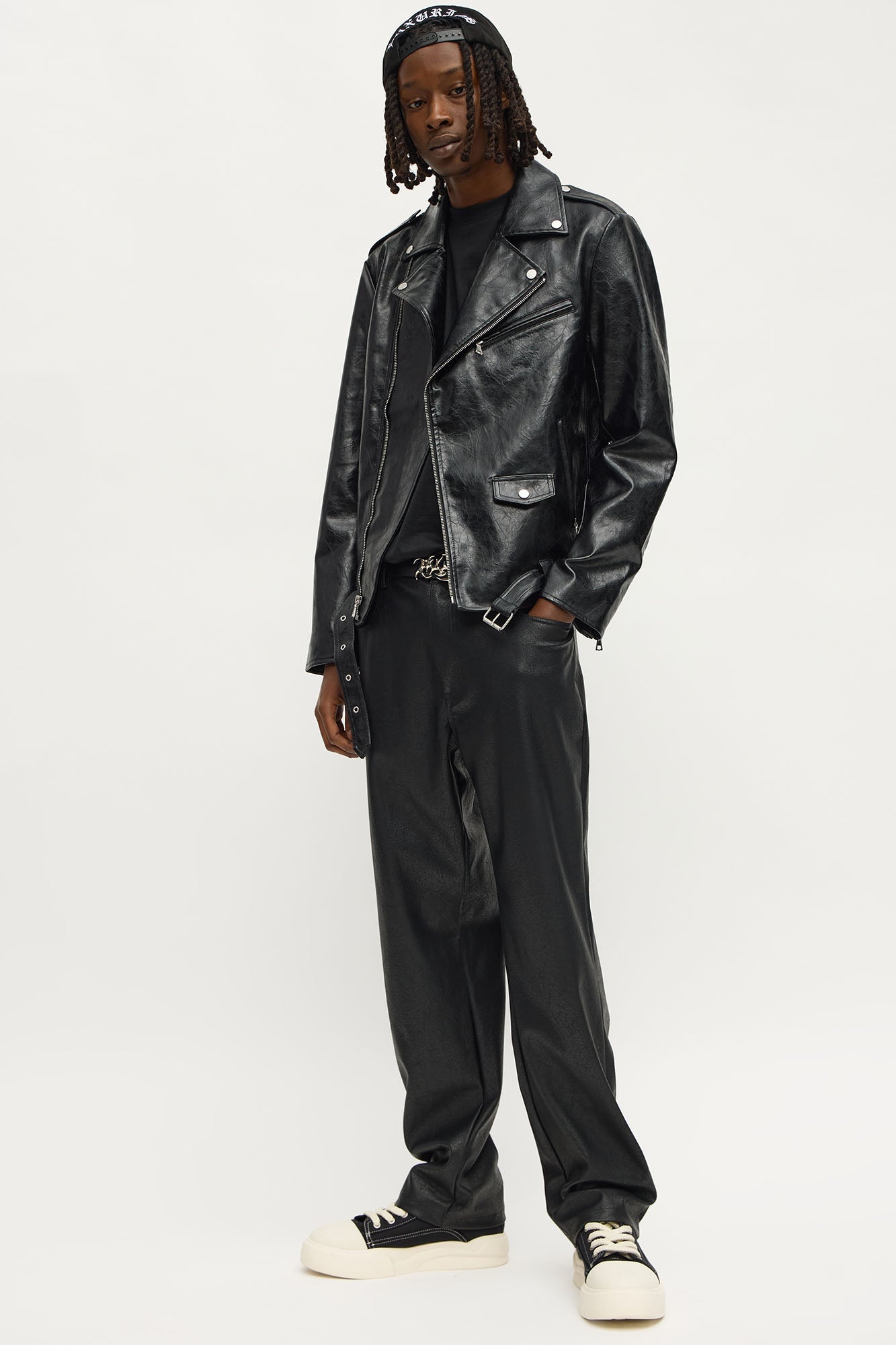 Faux Leather Speed Patched Moto Jacket - Black/combo