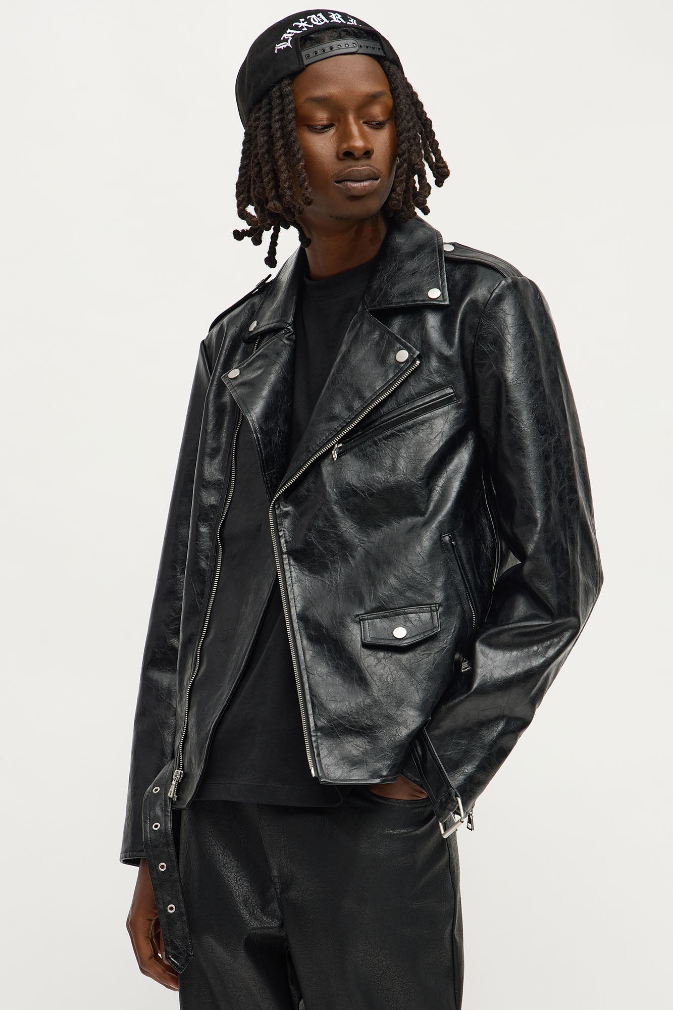 Faux Leather Speed Patched Moto Jacket - Black/combo