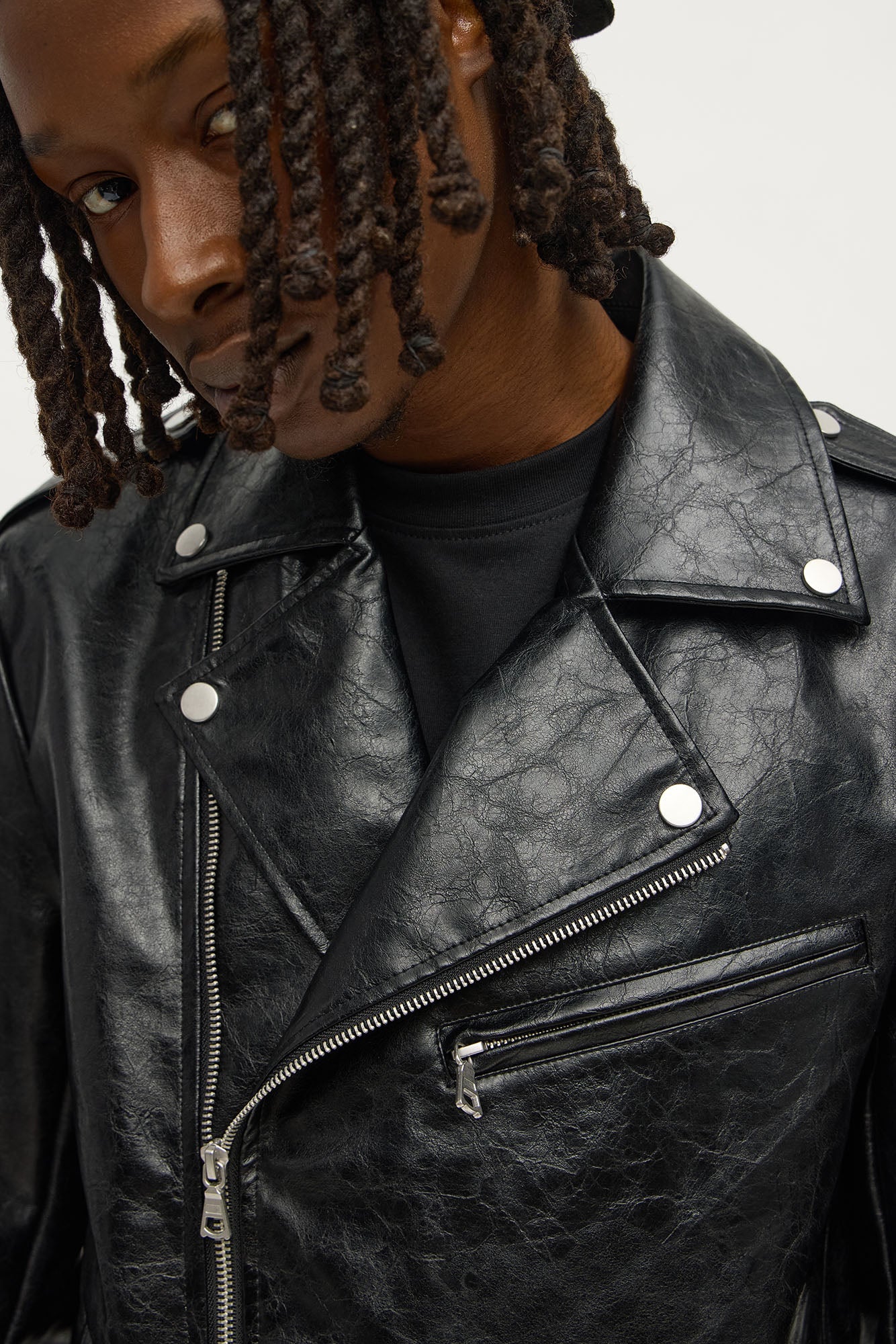 Faux Leather Speed Patched Moto Jacket - Black/combo