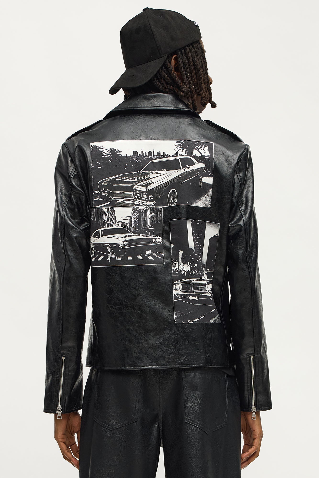 Faux Leather Speed Patched Moto Jacket - Black/combo