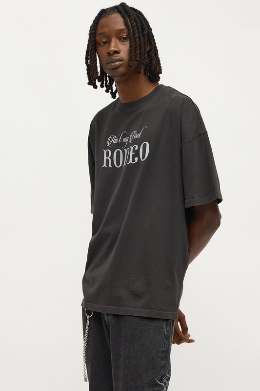 Rodeo Embroidered Oversized Short Sleeve Tee - Black Wash