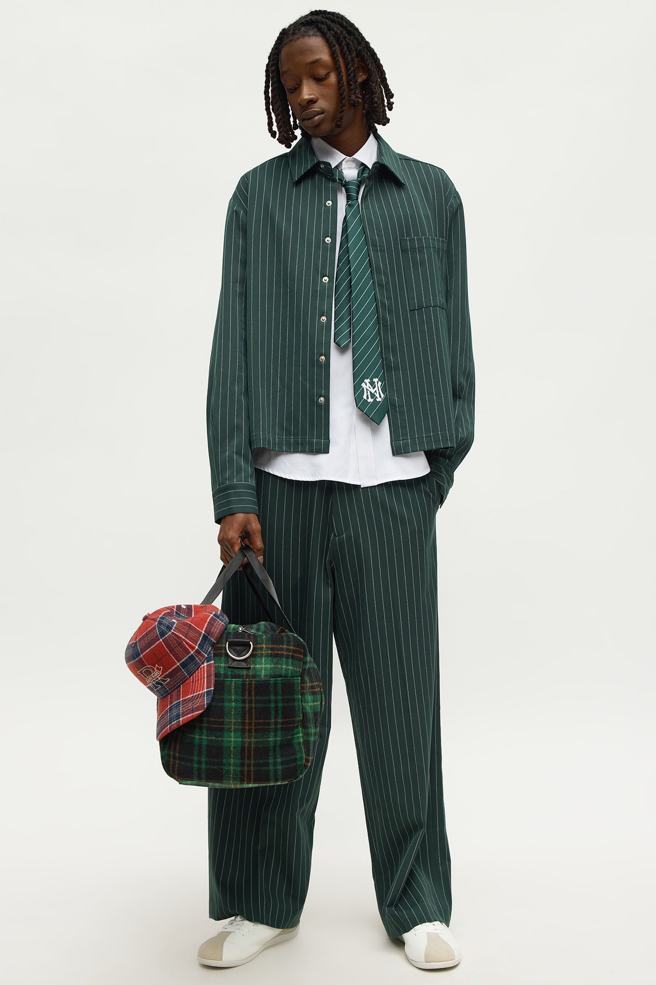 Cropped Striped Button Up Shirt - Green