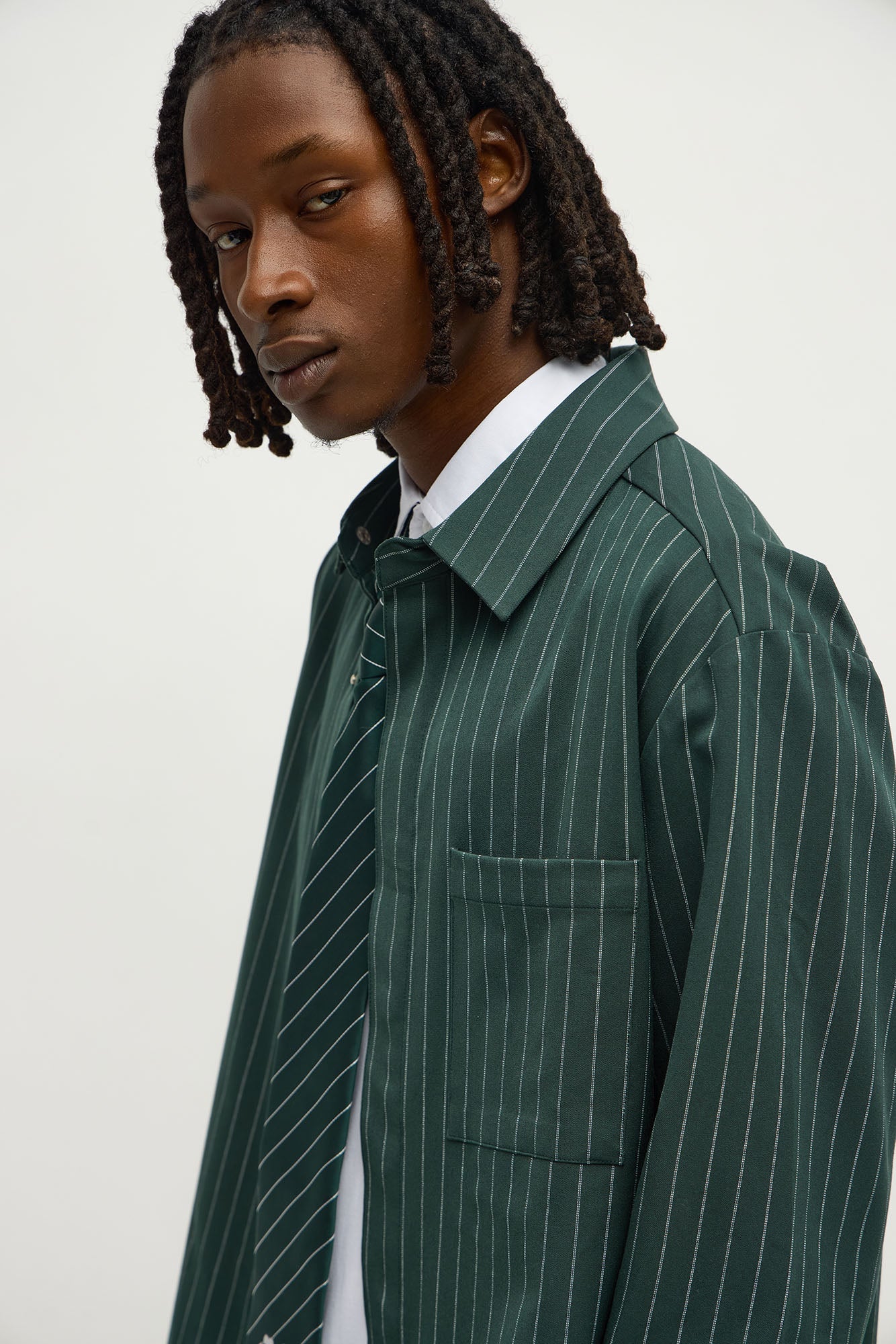 Cropped Striped Button Up Shirt - Green