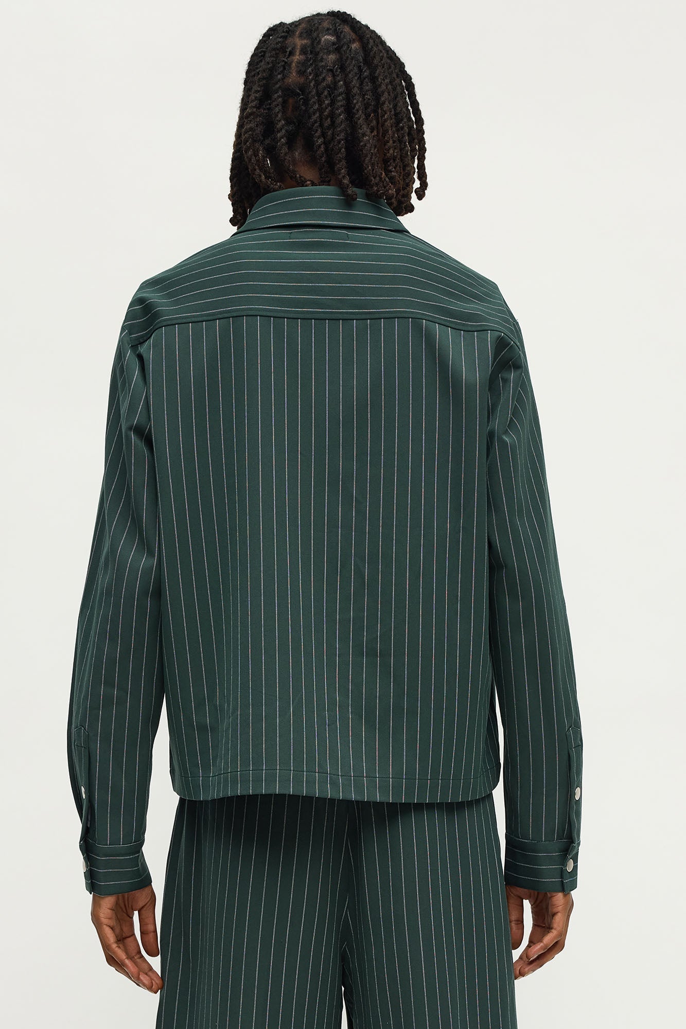 Cropped Striped Button Up Shirt - Green