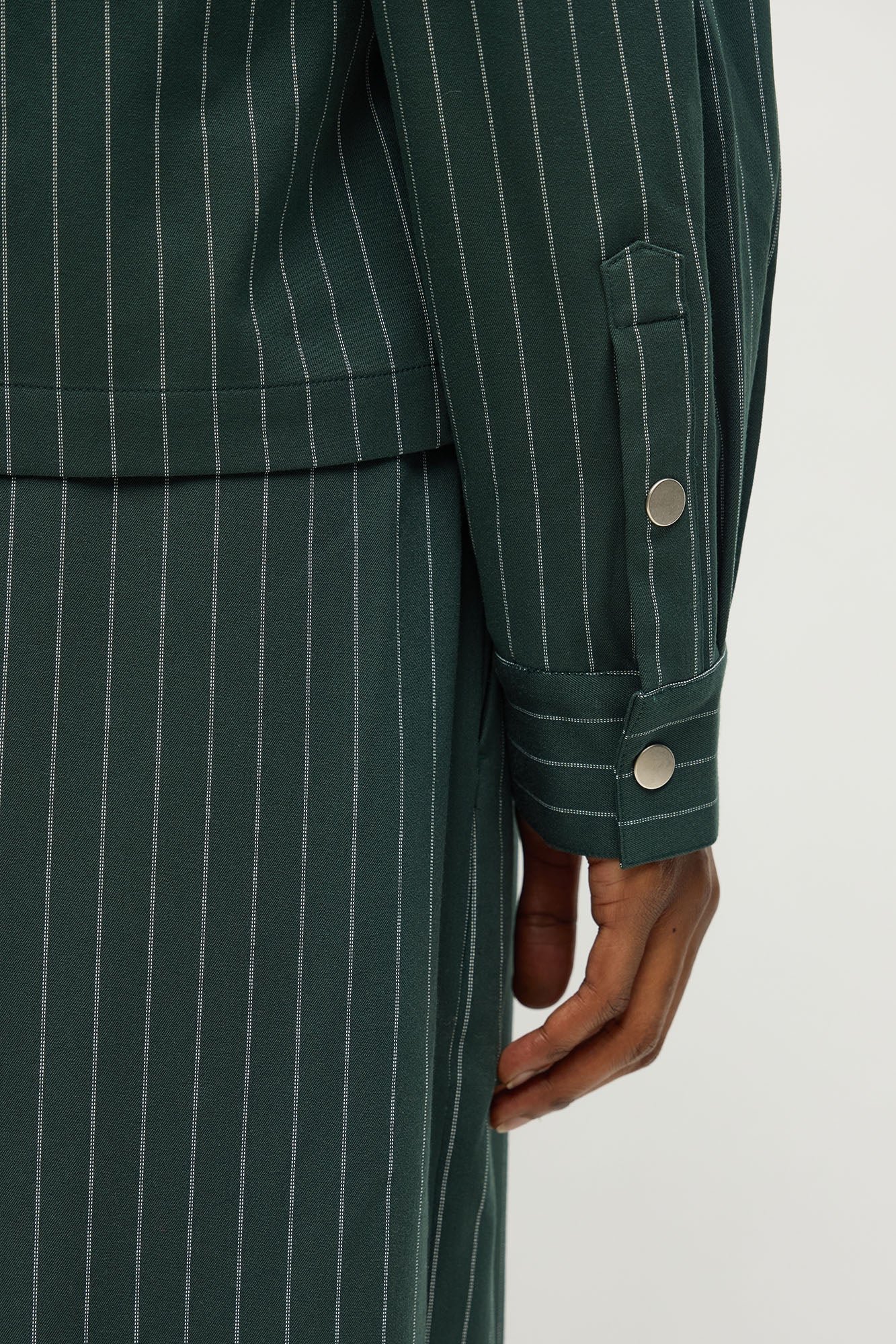 Cropped Striped Button Up Shirt - Green