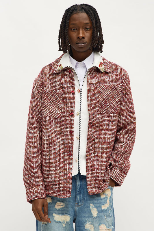 Relaxed Weaved Textured Overshirt - Red