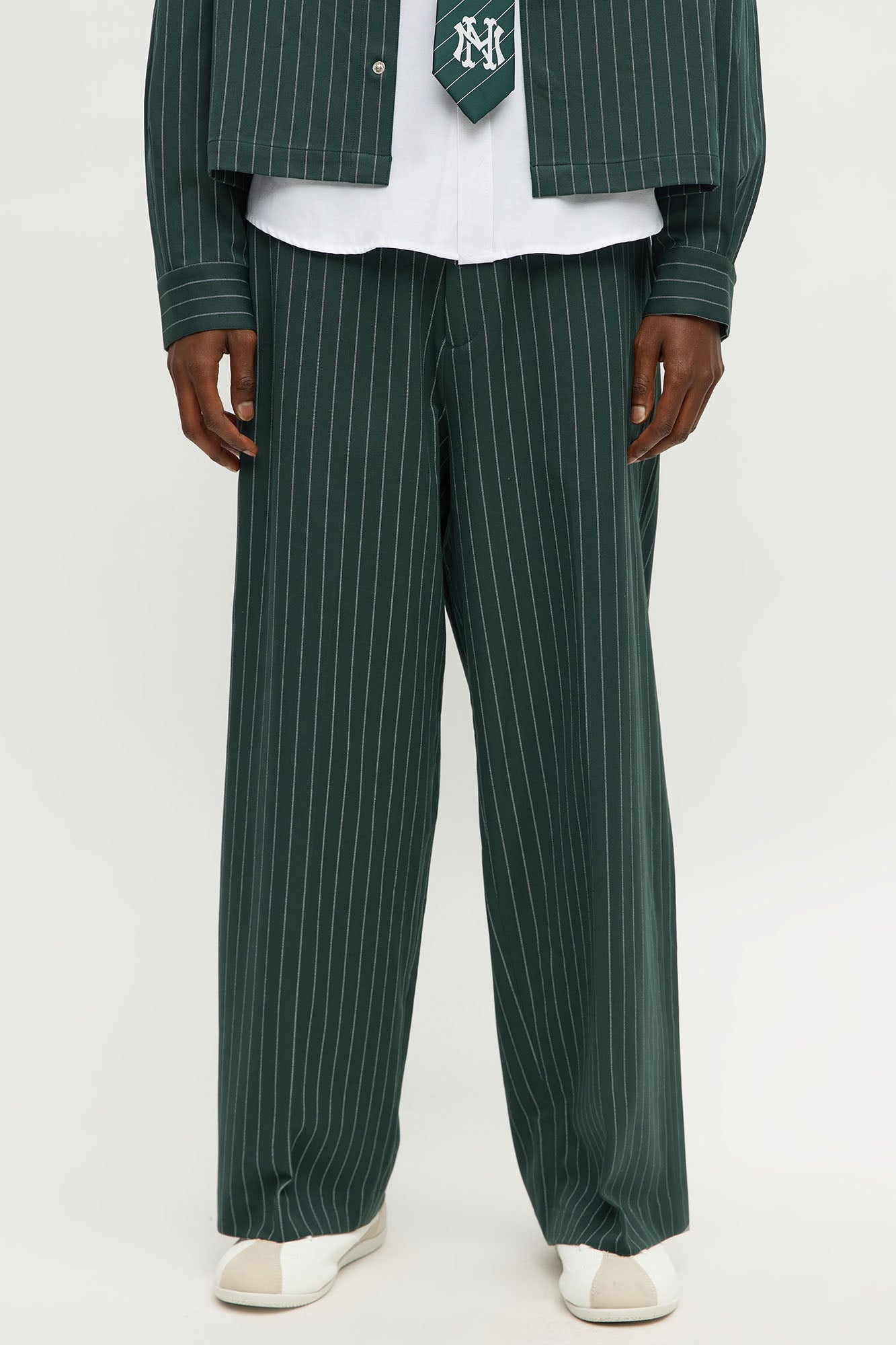 Wide Leg Straight Striped Trouser - Green