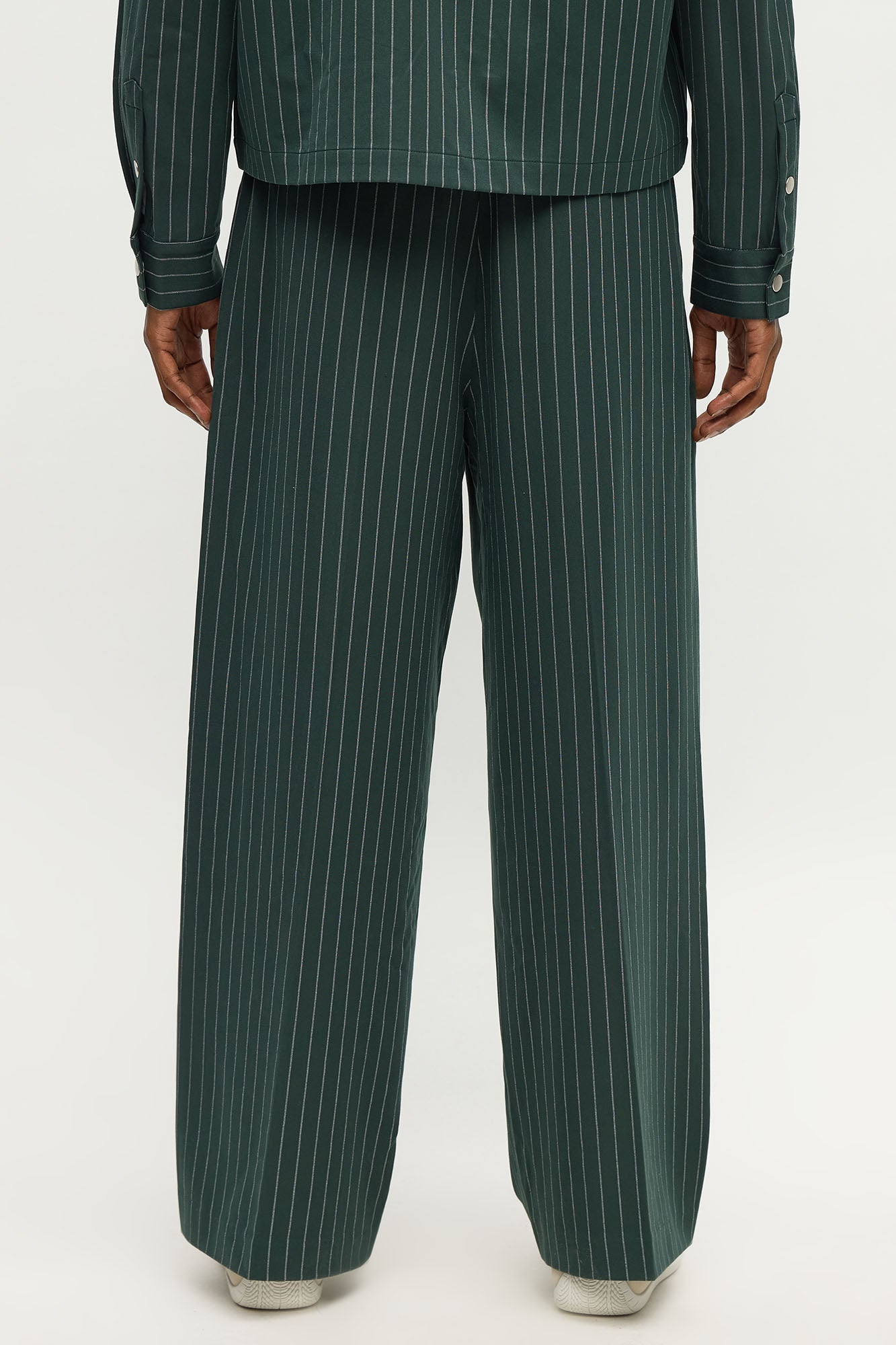 Wide Leg Straight Striped Trouser - Green