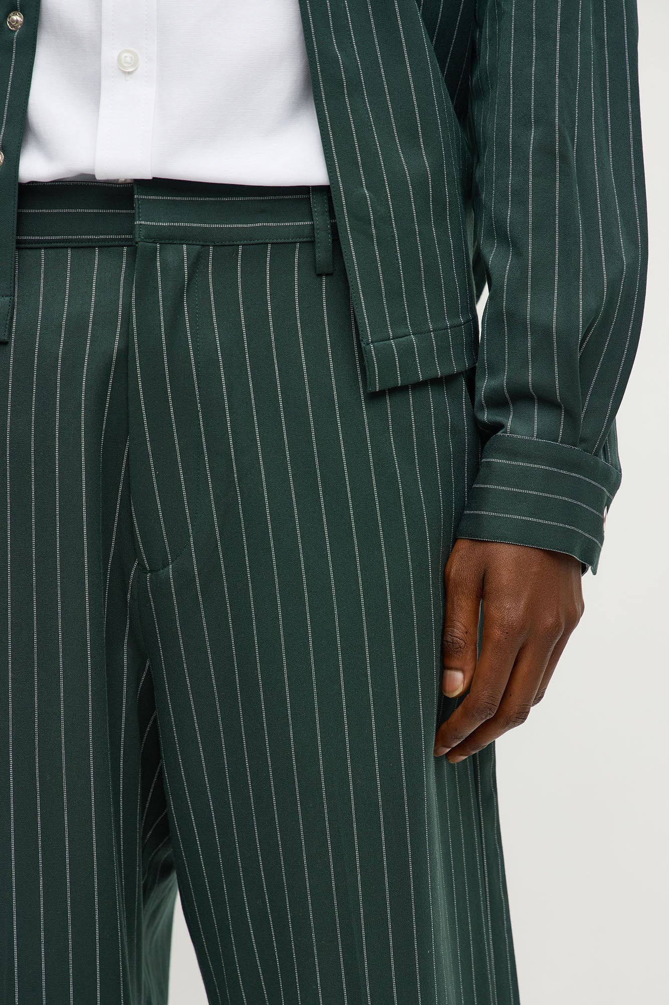 Wide Leg Straight Striped Trouser - Green
