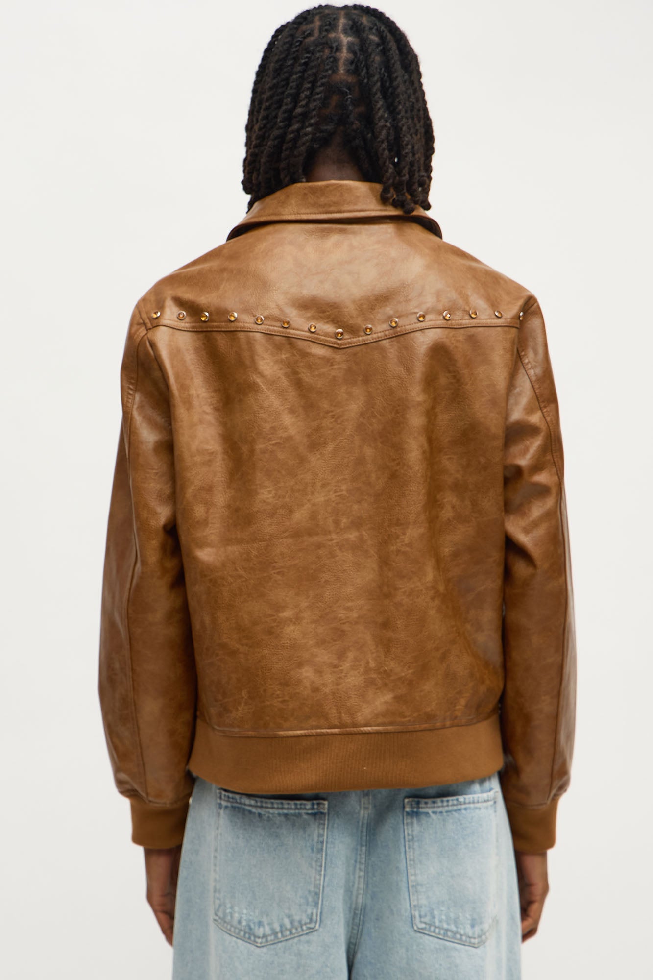 Western Rhinestone Faux Leather Jacket - Brown