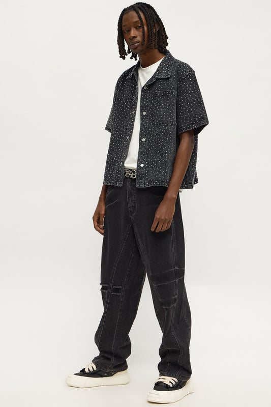 Baggy More Than One Seam Distressed Jean - Black Wash