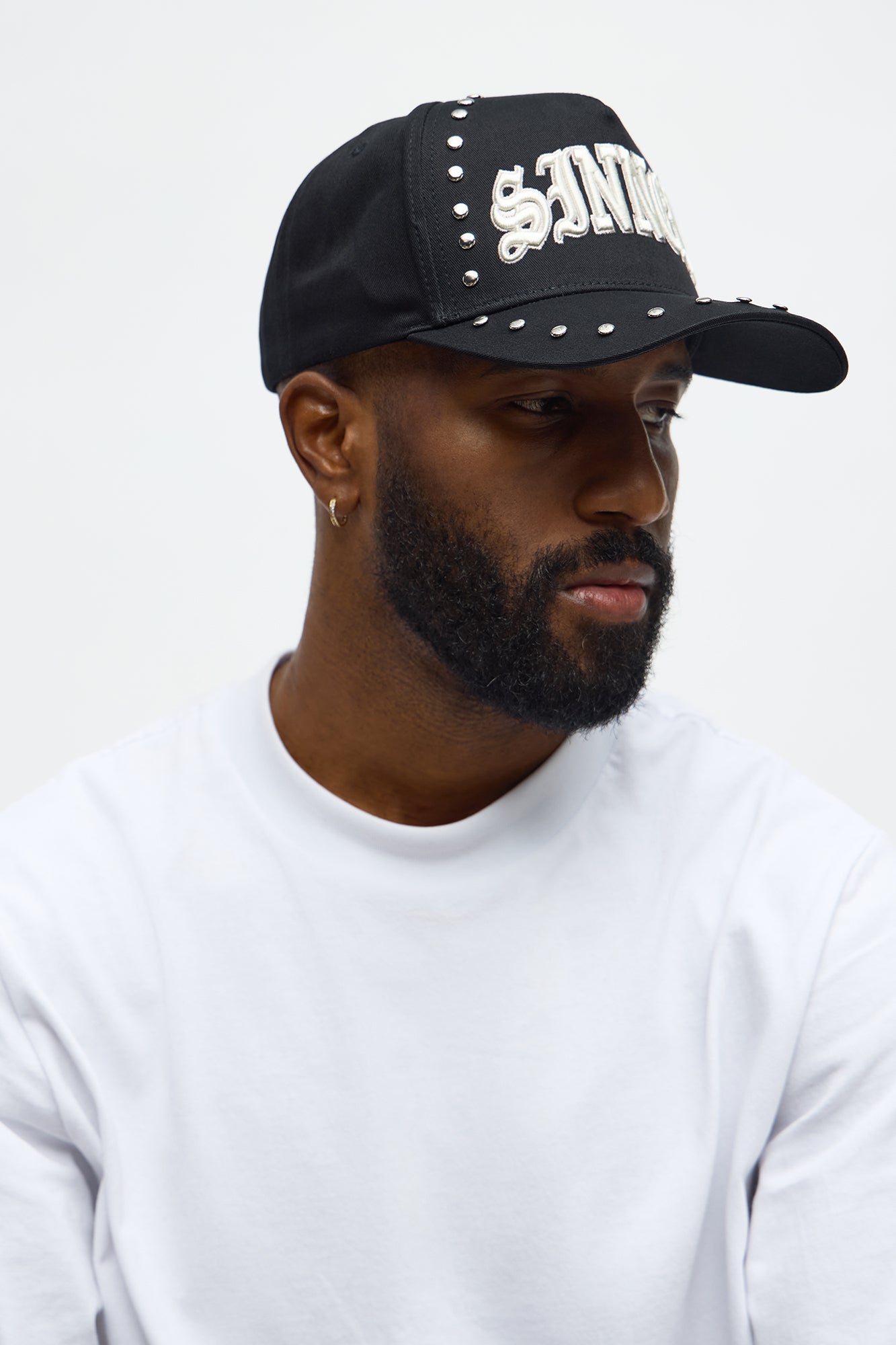 Sinner Studded Structured Snapback Hat - Black