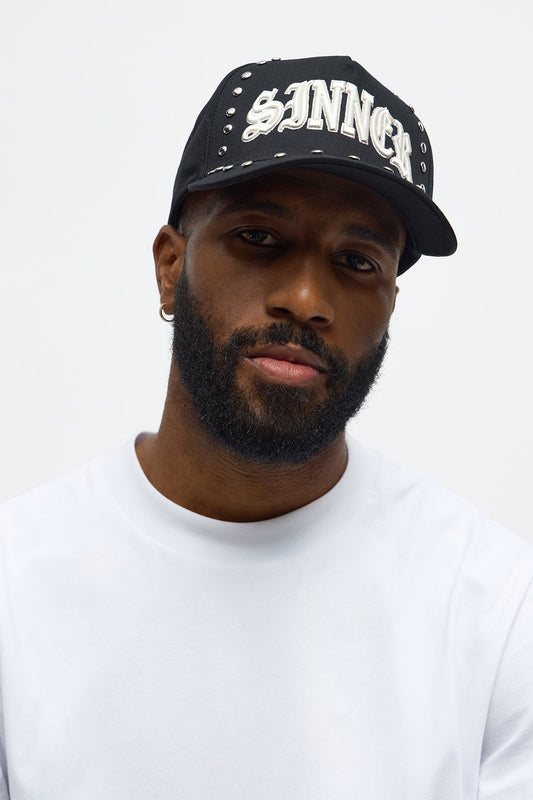 Sinner Studded Structured Snapback Hat - Black