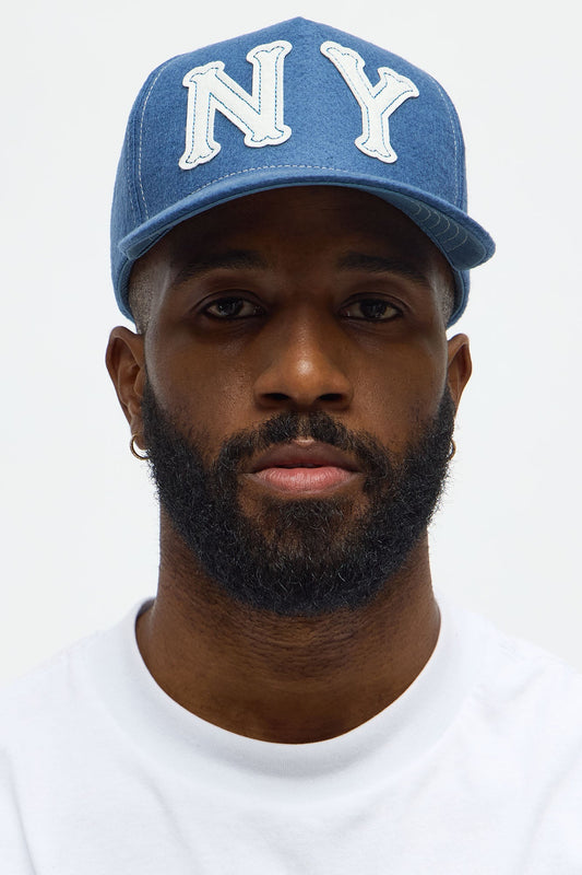 NY Contrast Stitch Textured Snapback Hat - Blue