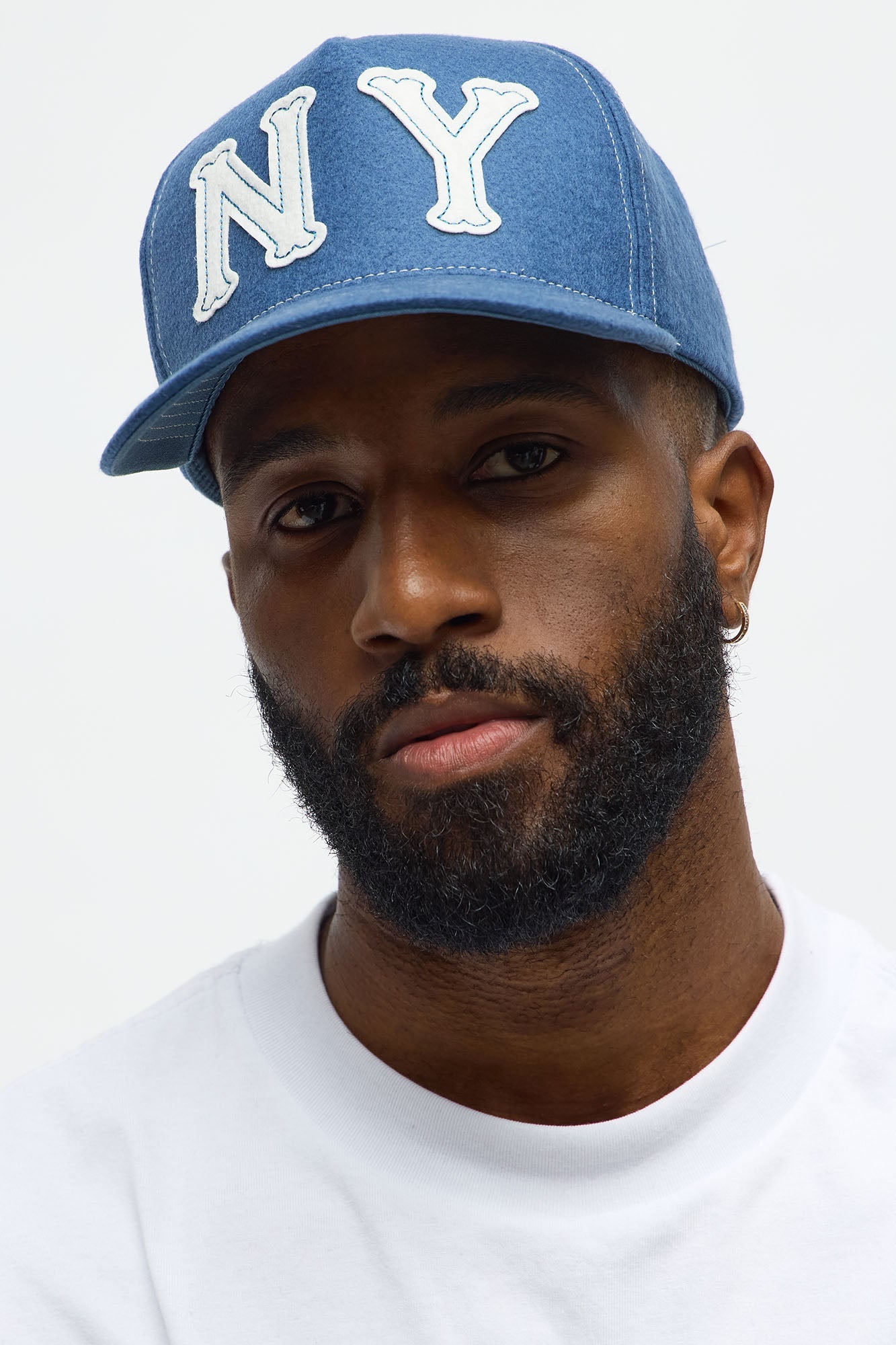 NY Contrast Stitch Textured Snapback Hat - Blue
