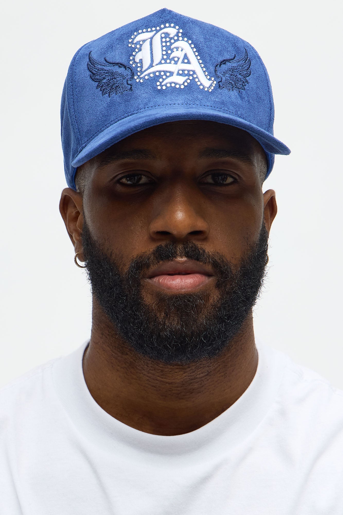 LA Embellished Faux Suede Structured Snapback Hat - Blue