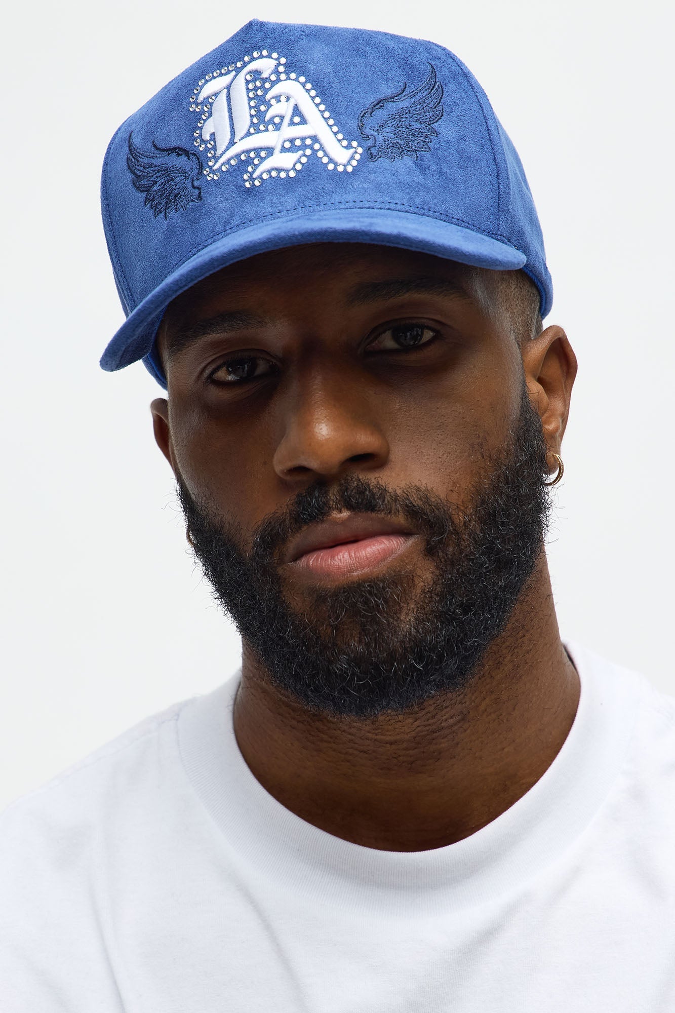 LA Embellished Faux Suede Structured Snapback Hat - Blue