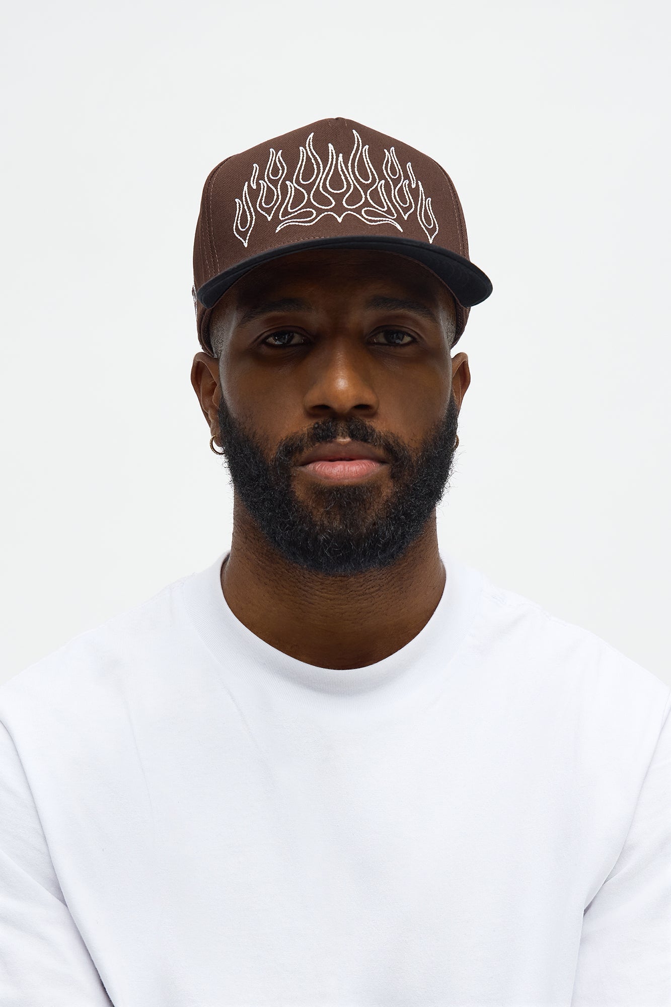 Contrast Stitch Flame Structured Snapback Hat - Brown/combo