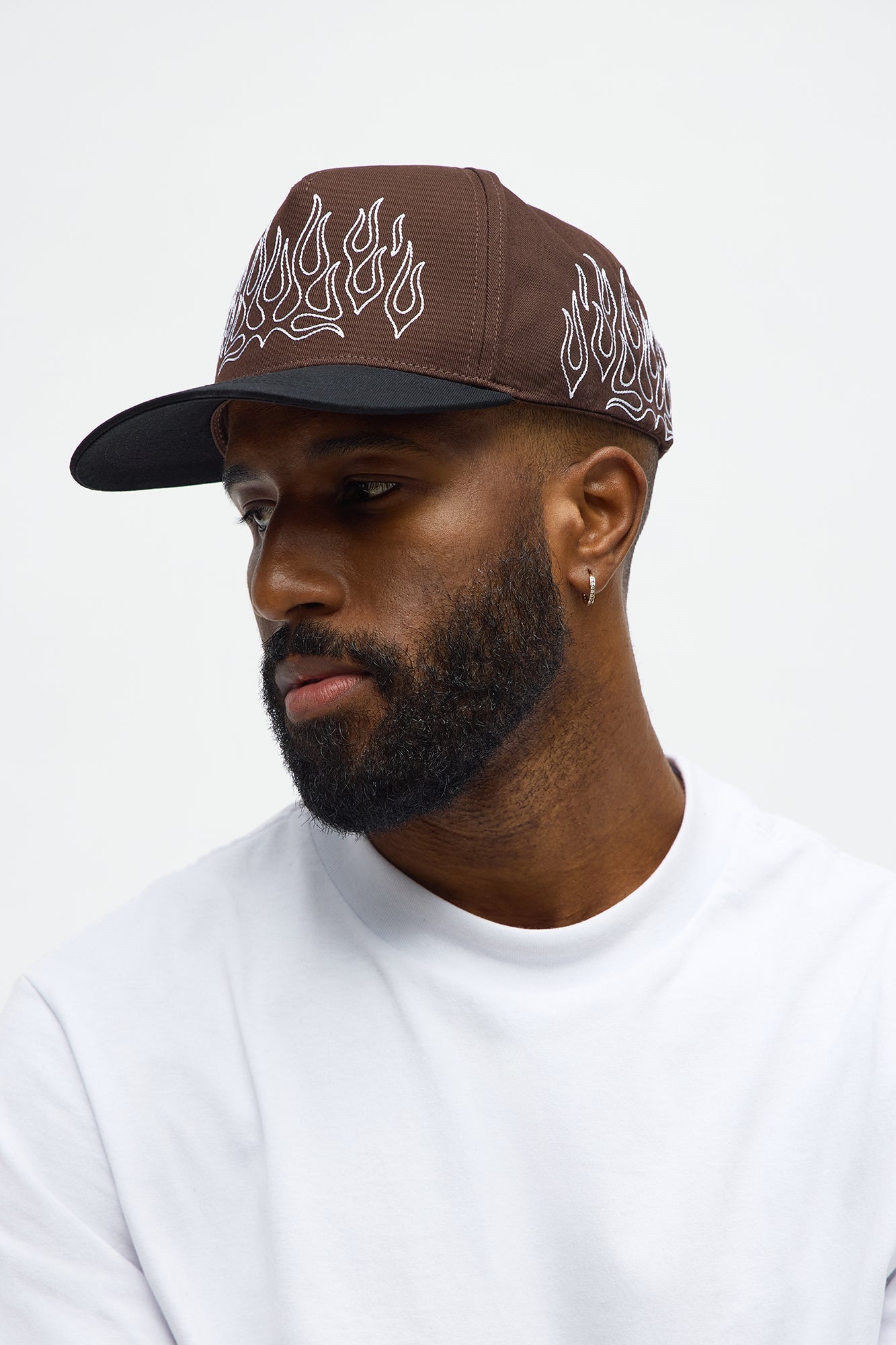 Contrast Stitch Flame Structured Snapback Hat - Brown/combo