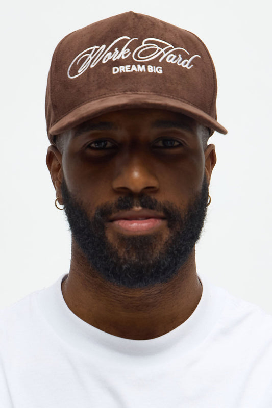 Work Hard Faux Suede Structured Snapback Hat - Chocolate