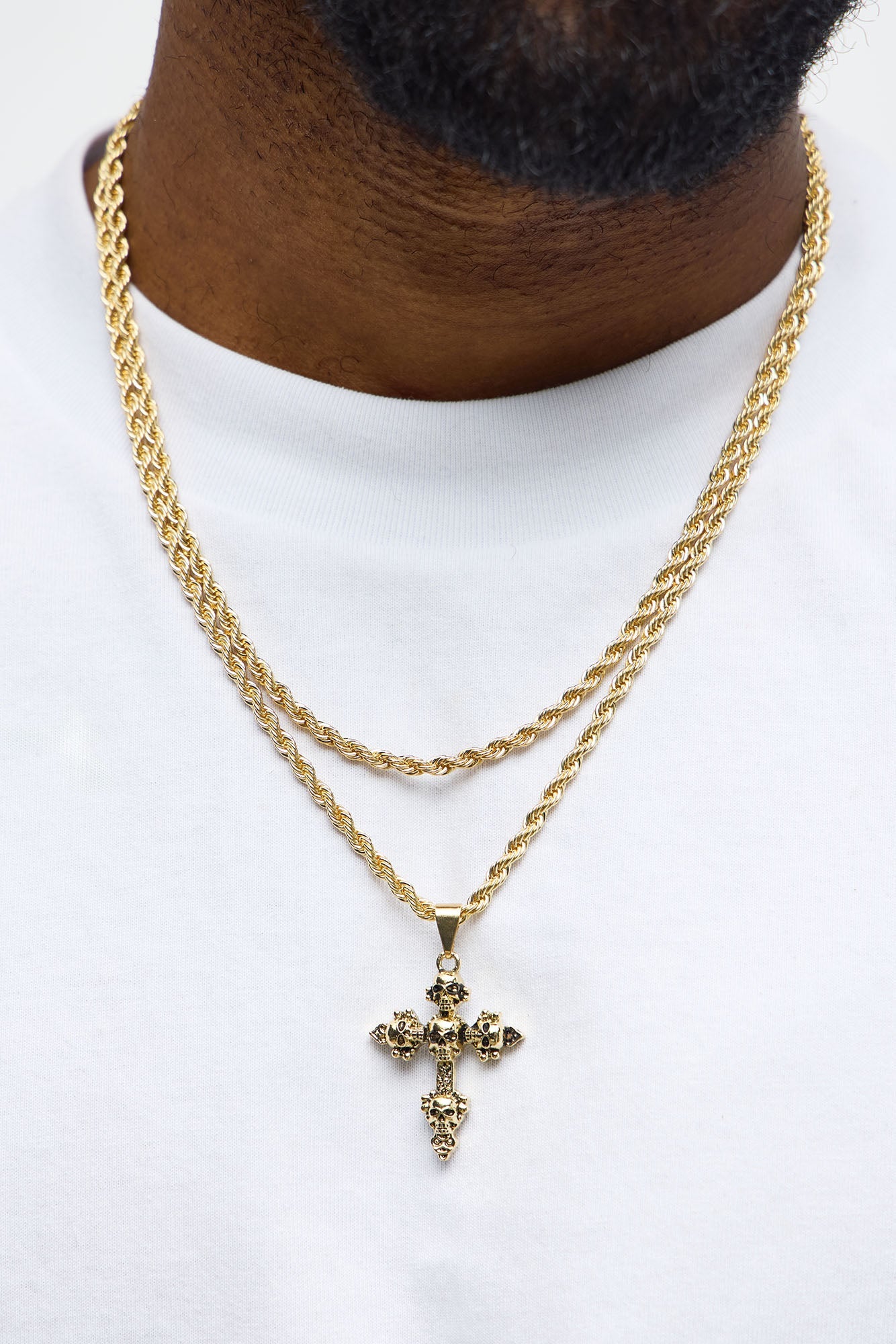 Sacred Skull Cross Necklace Set - Gold